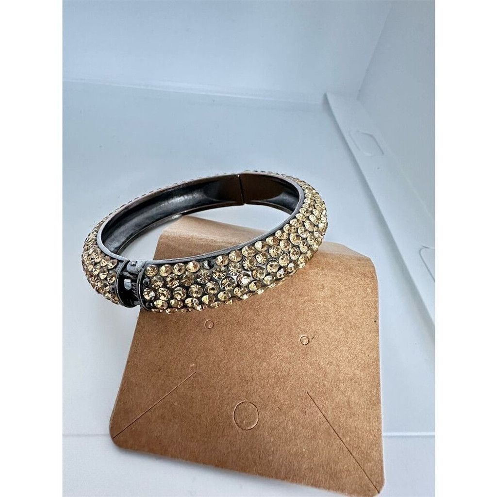 Vintage Vintage Gold & Black Rhinestone Bangle Bracelet Jewelry Size ONE SIZE - 7 Thumbnail