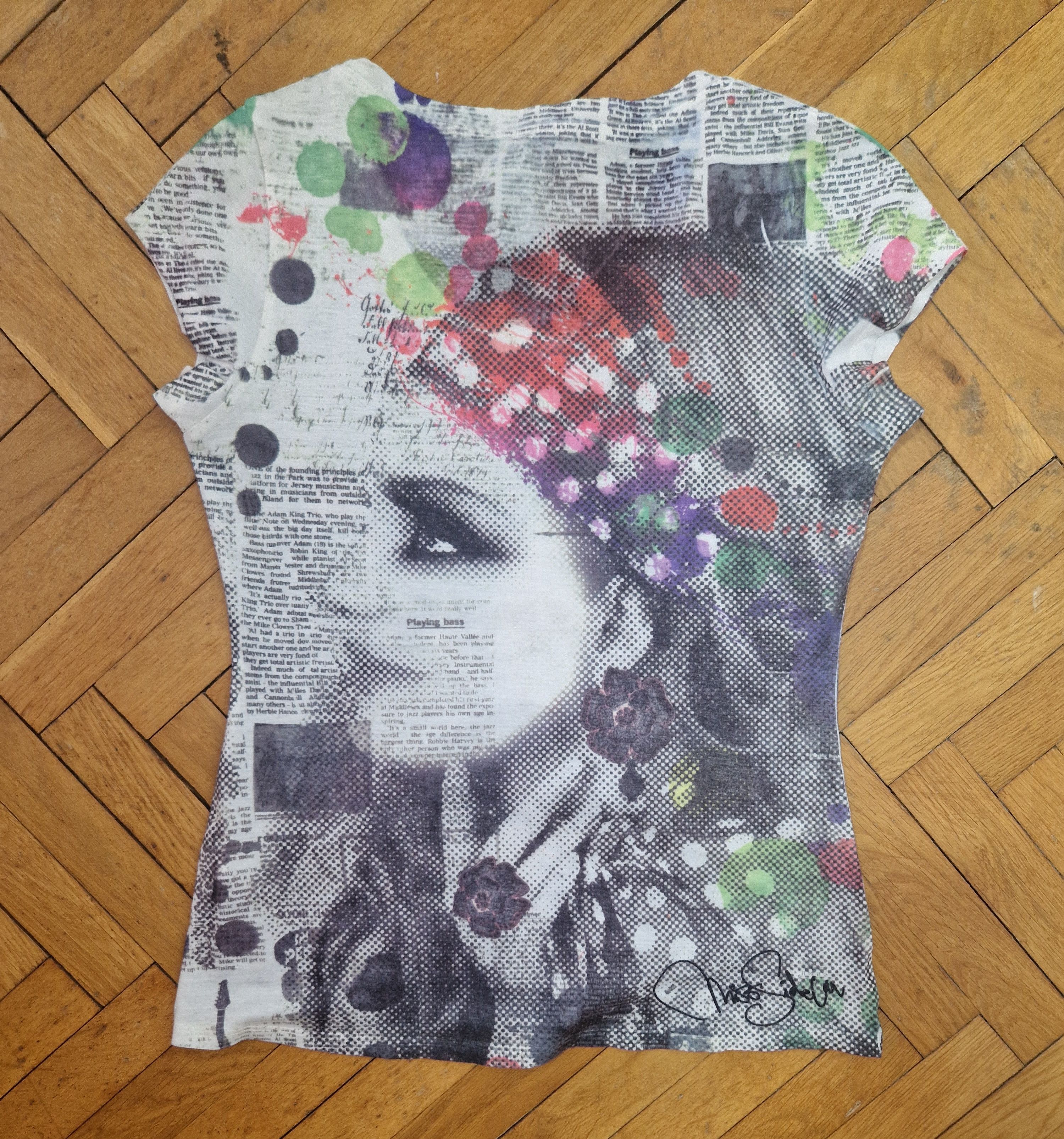 vintage avant garde y2k face newspaper galliano gaultier tee