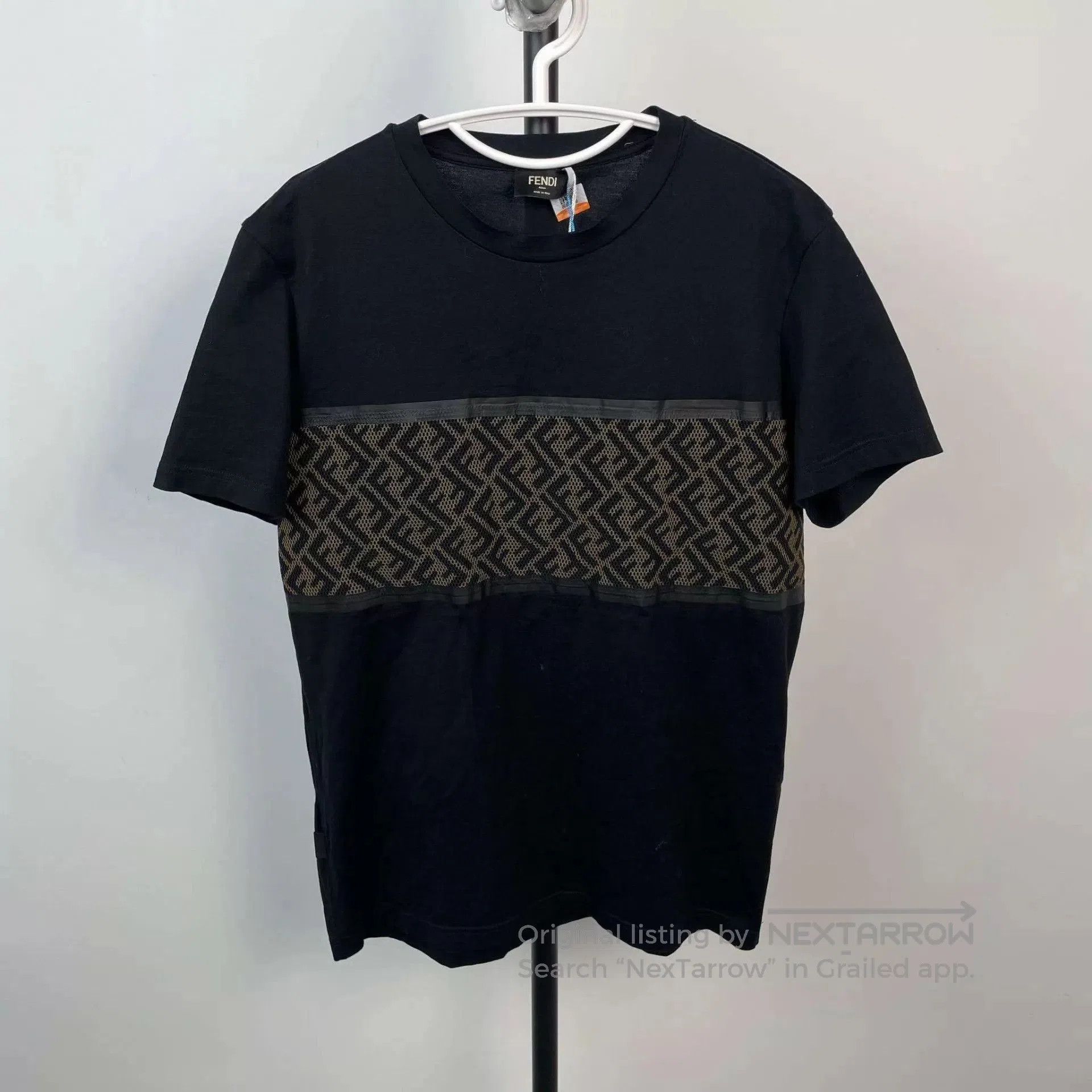 Fendi Black Short Sleeve Shirt with Patterned Stripe. Size US L / EU 52-54 / 3 - 1 Thumbnail