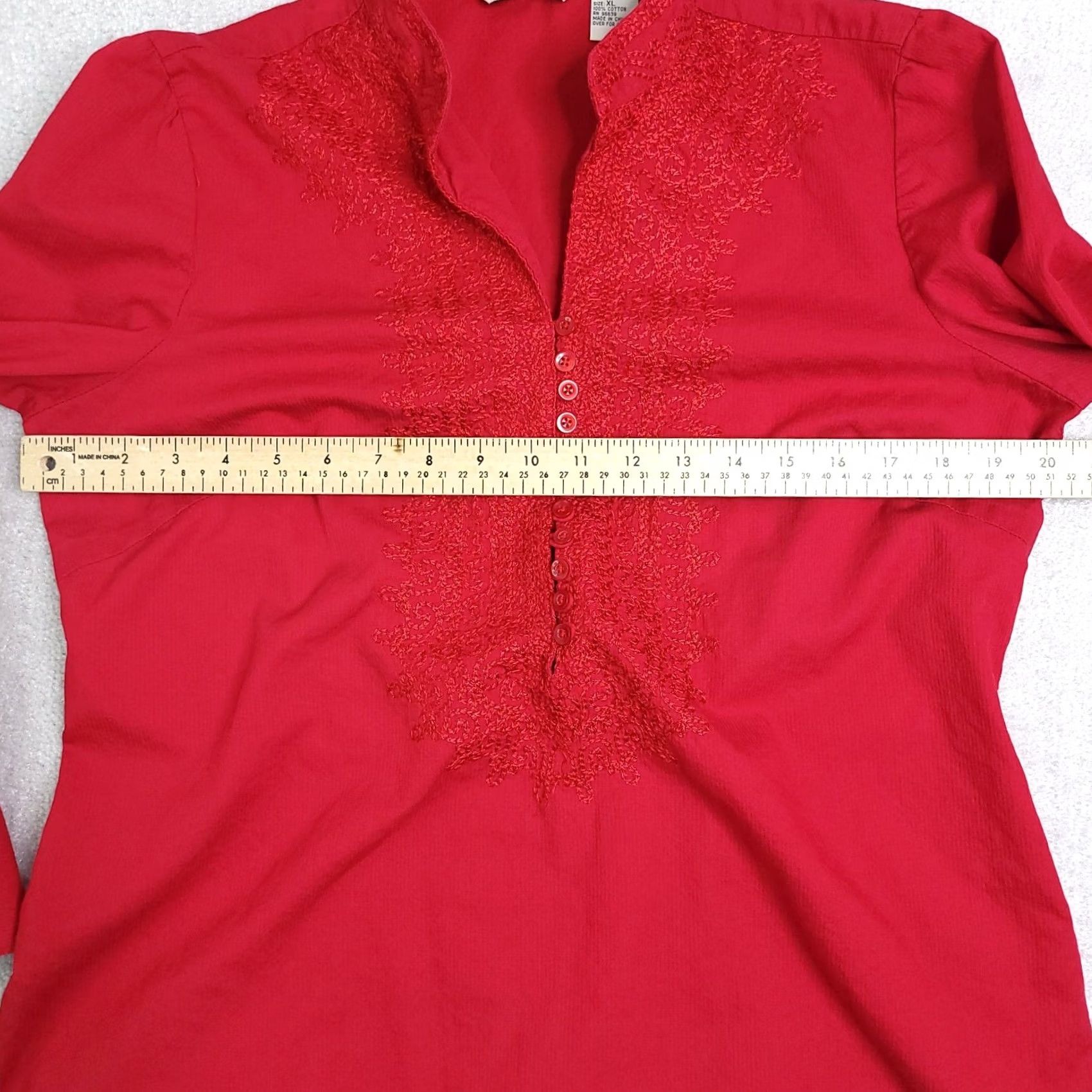 Vintage VINTAGE Cambridge Dry Goods Women's XL Red Embroidered Button Blouse Knit Cotton Bell Sleeve 90s Tunic Size XL / US 12-14 / IT 48-50 - 4 Thumbnail