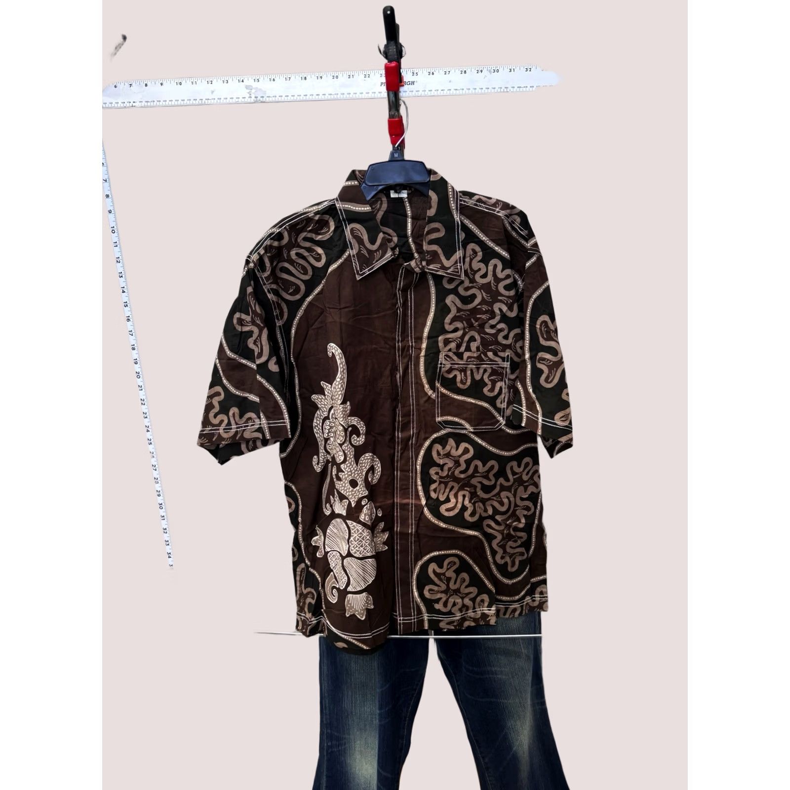 Vintage Custom Tribal Shirt Mens 2Xlt Floral SHORT SLEEVE BUTTON Length Tall Size US XXL / EU 58 / 5 - 1 Thumbnail