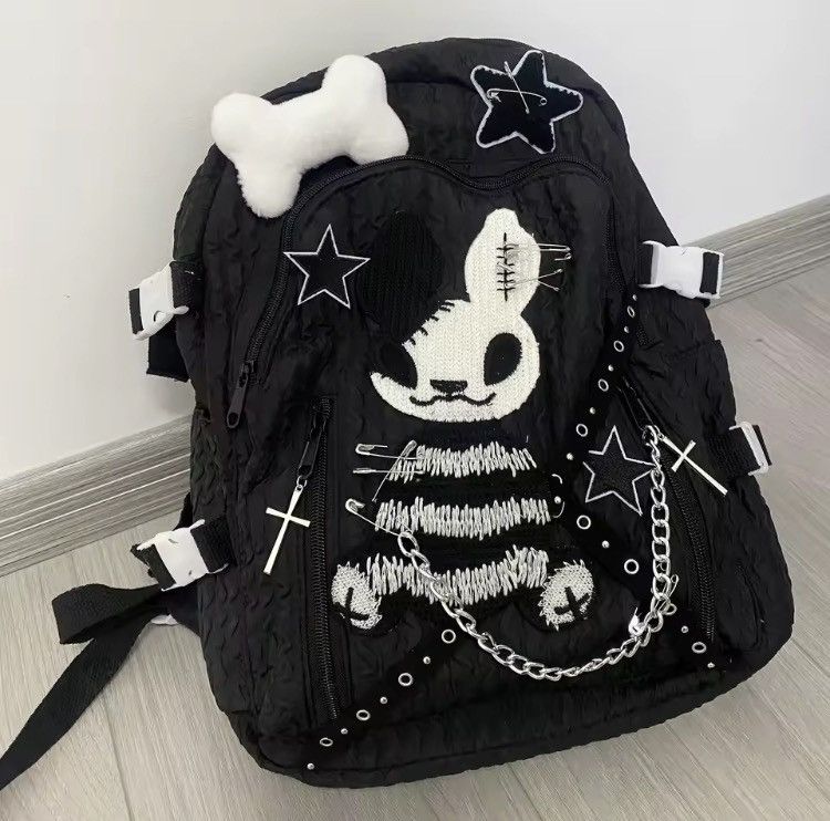 Other Y2K Punk Devil Rabbit Backpack – Black & White Handmade Bag Size ONE SIZE - 1 Thumbnail