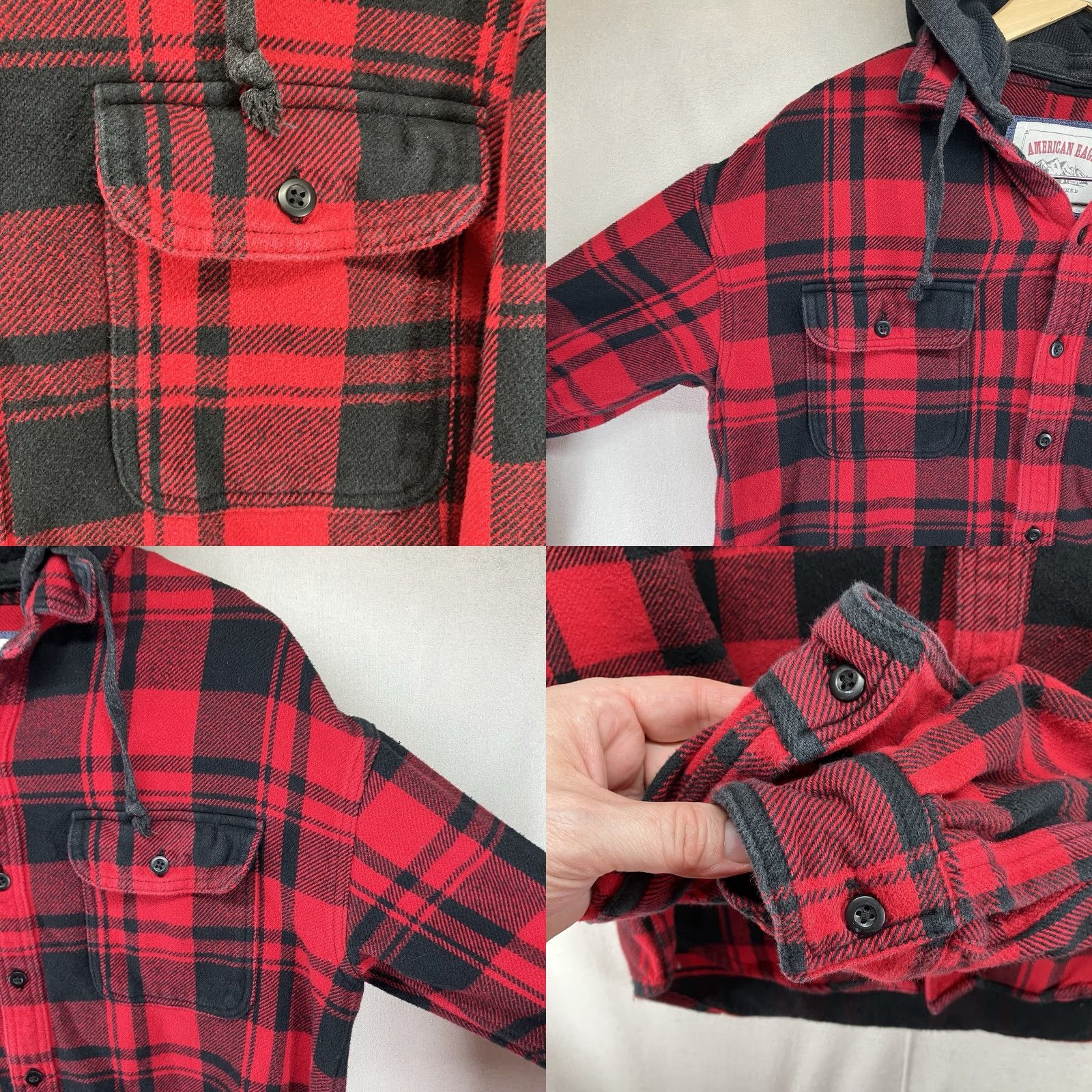 American Eagle Outfitters VINTAGE Mens American Eagle Buffalo Plaid Thick Knit Shirt Removable Hood Medium Shacket Size US M / EU 48-50 / 2 - 8 Thumbnail