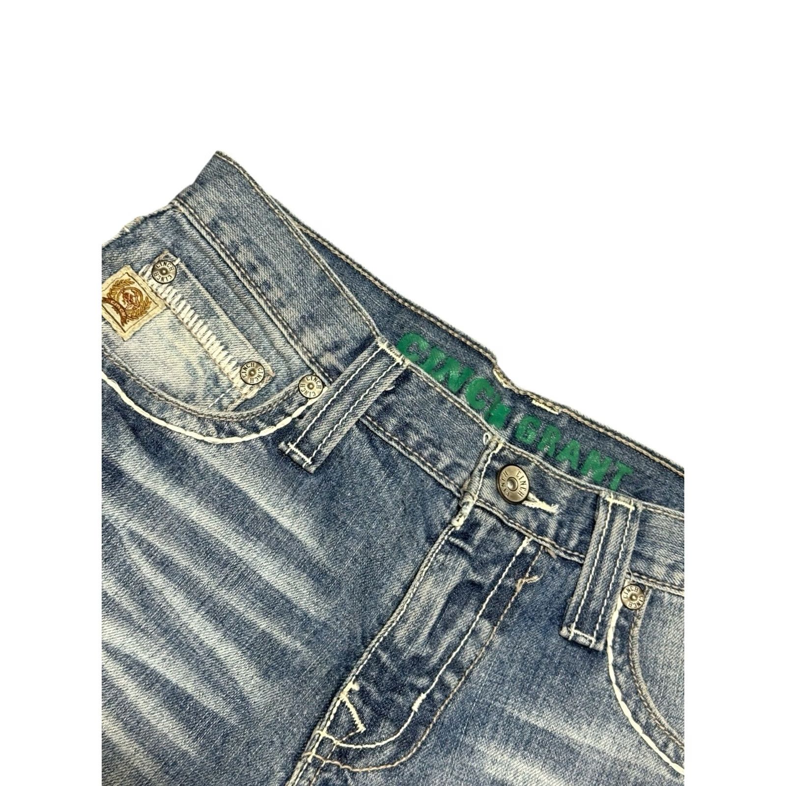 Denime Cinch Grant Jeans Mens 29x32 Blue Denim Straight Leg Mid Rise Western Distressed Jeans Mens Regular Size 29 Color Blue with Pockets Size US 29 - 5 Thumbnail