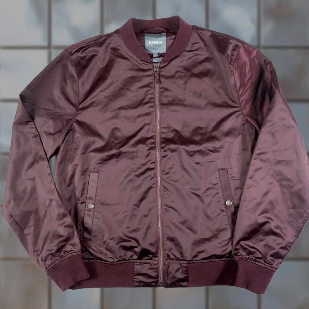 Bonobos Bonobos Jacket Mens Large Red Satin Bomber Slim Fit Lined Full Zip Lightweight Jacket Size US L / EU 52-54 / 3 - 1 Thumbnail
