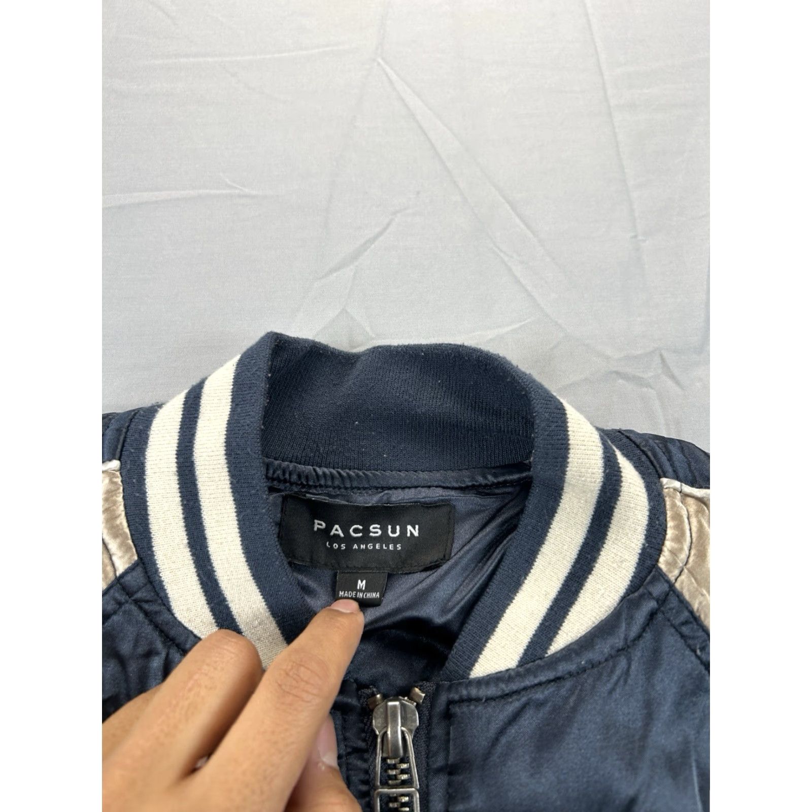 Pacsun Pacsun Bomber Jacket M Satin Full Zip Blue Souvenir Eagle Nylon Gold Varsity Metal Men Size US M / EU 48-50 / 2 - 3 Thumbnail