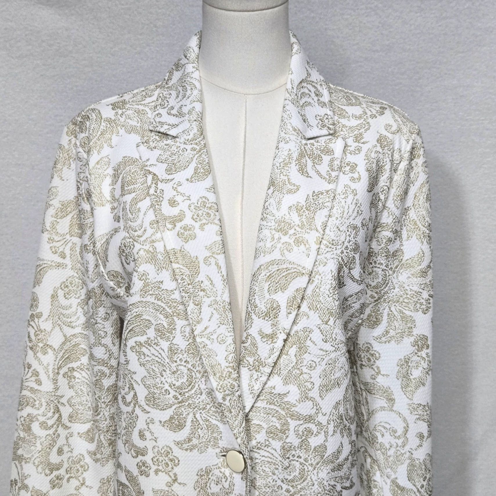 Vintage Susan Graver Blazer Womens Large White Gold Jacquard Floral Occasion Elegant Jacket Size L / US 10 / IT 46 - 3 Thumbnail