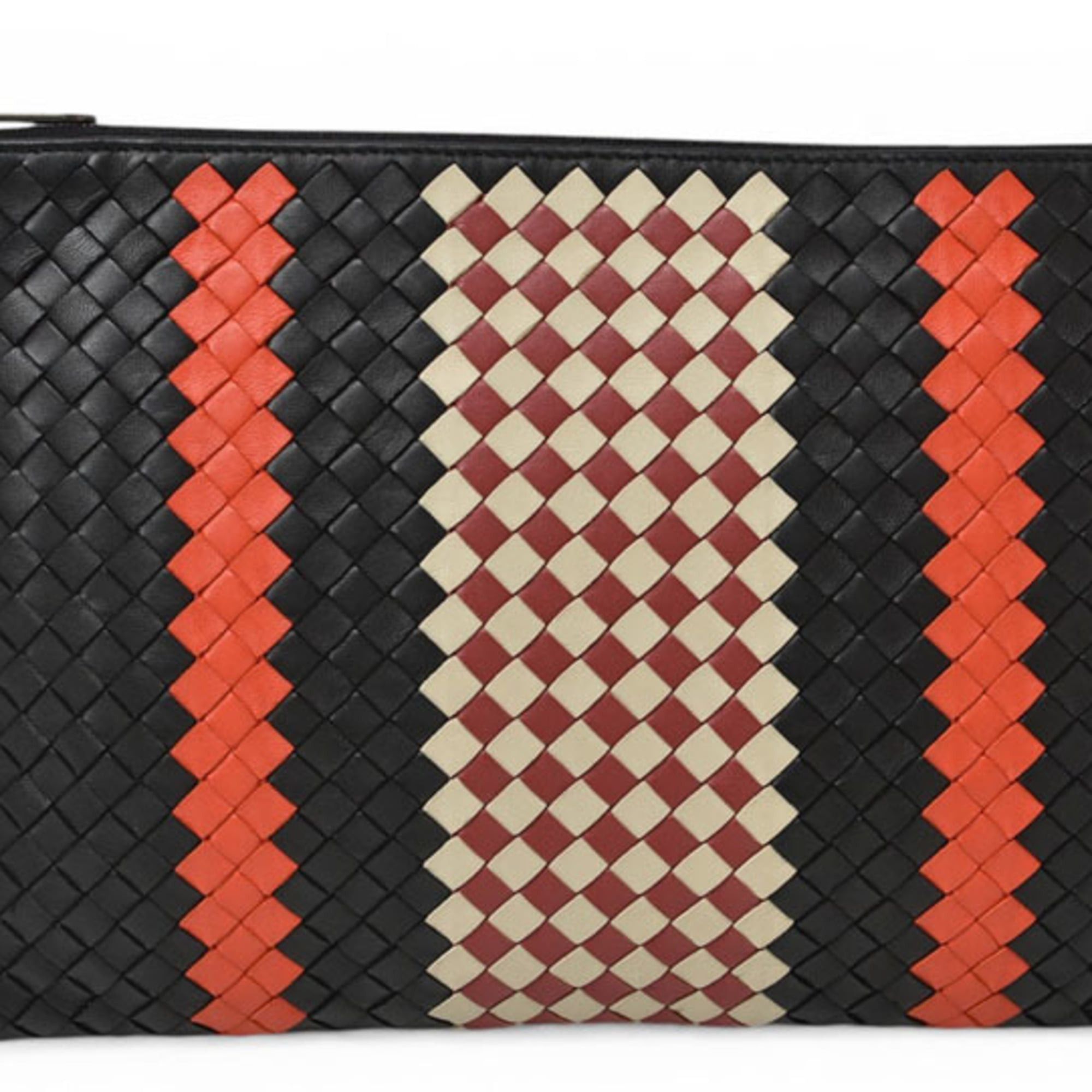 Bottega Veneta Bottega Veneta clutch bag, men's pouch, BOTTEGA VENETA, Intrecciato, Nappa, lambskin, black, orange Size ONE SIZE - 1 Thumbnail