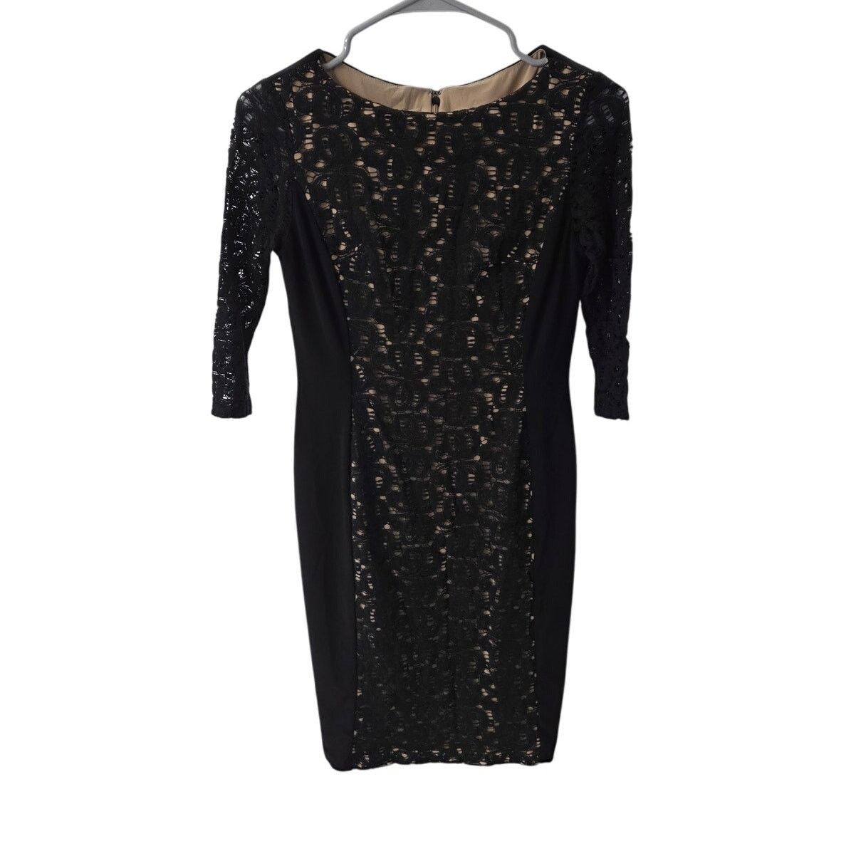 Anne Klein Anne Klein Black/Beige Short Sleeve Crochet Mini Dress - 2 Size XS / US 0-2 / IT 36-38 - 1 Thumbnail