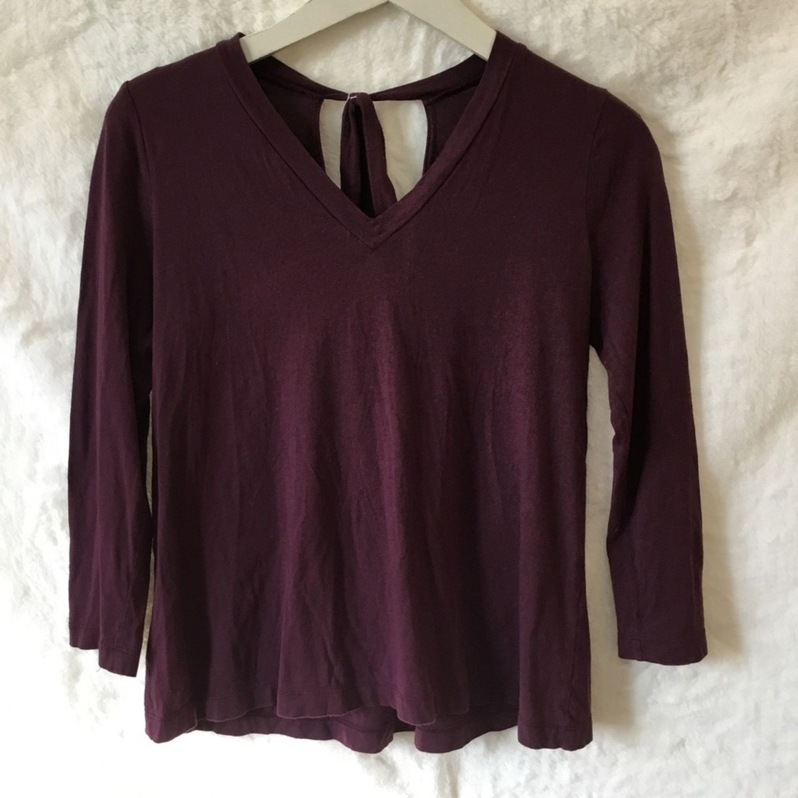 Loft Loft Burgundy V-Neck Long Sleeve Top Size S / US 4 / IT 40 - 2 Thumbnail