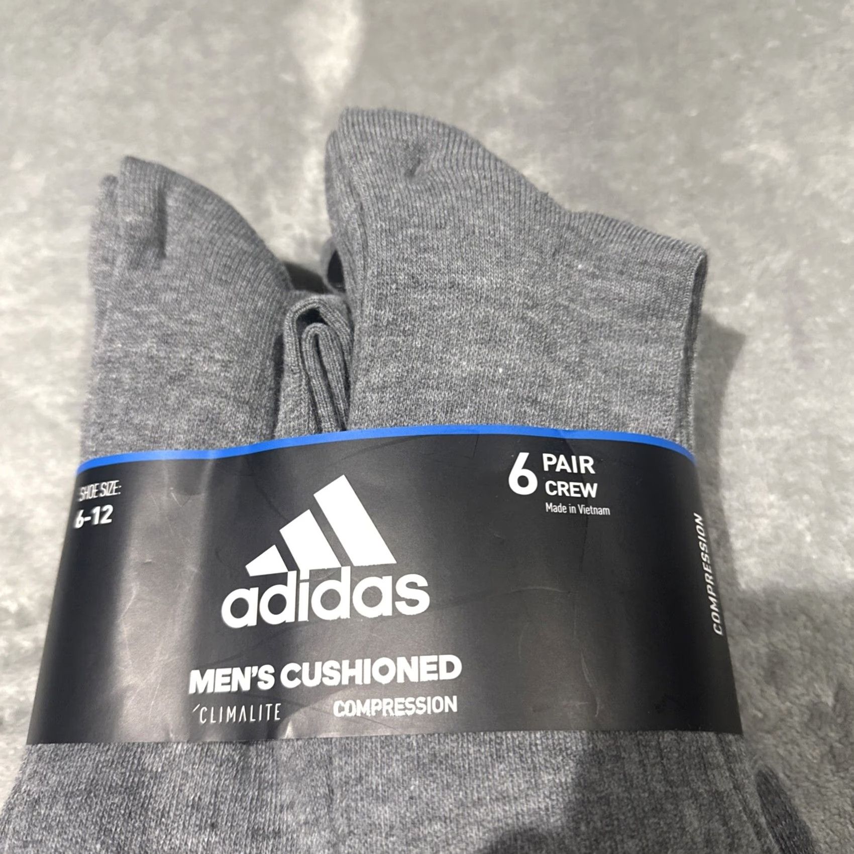 Adidas Adidas Socks Crew Men 6-12 Gray 6 Pairs Cushioned Climalite Compression Size ONE SIZE - 2 Thumbnail