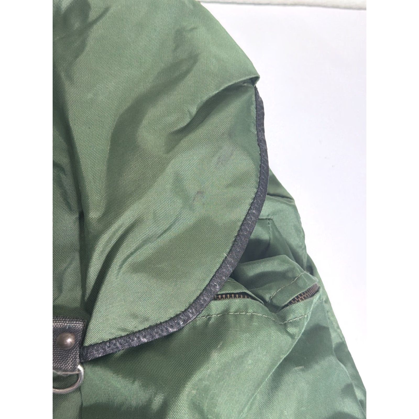 Vintage VINTAGE Backpack Men Small Green Rucksack Nylon Leather Cotton 16x16x4 Mens Green Hiking Bag Size ONE SIZE - 7 Thumbnail