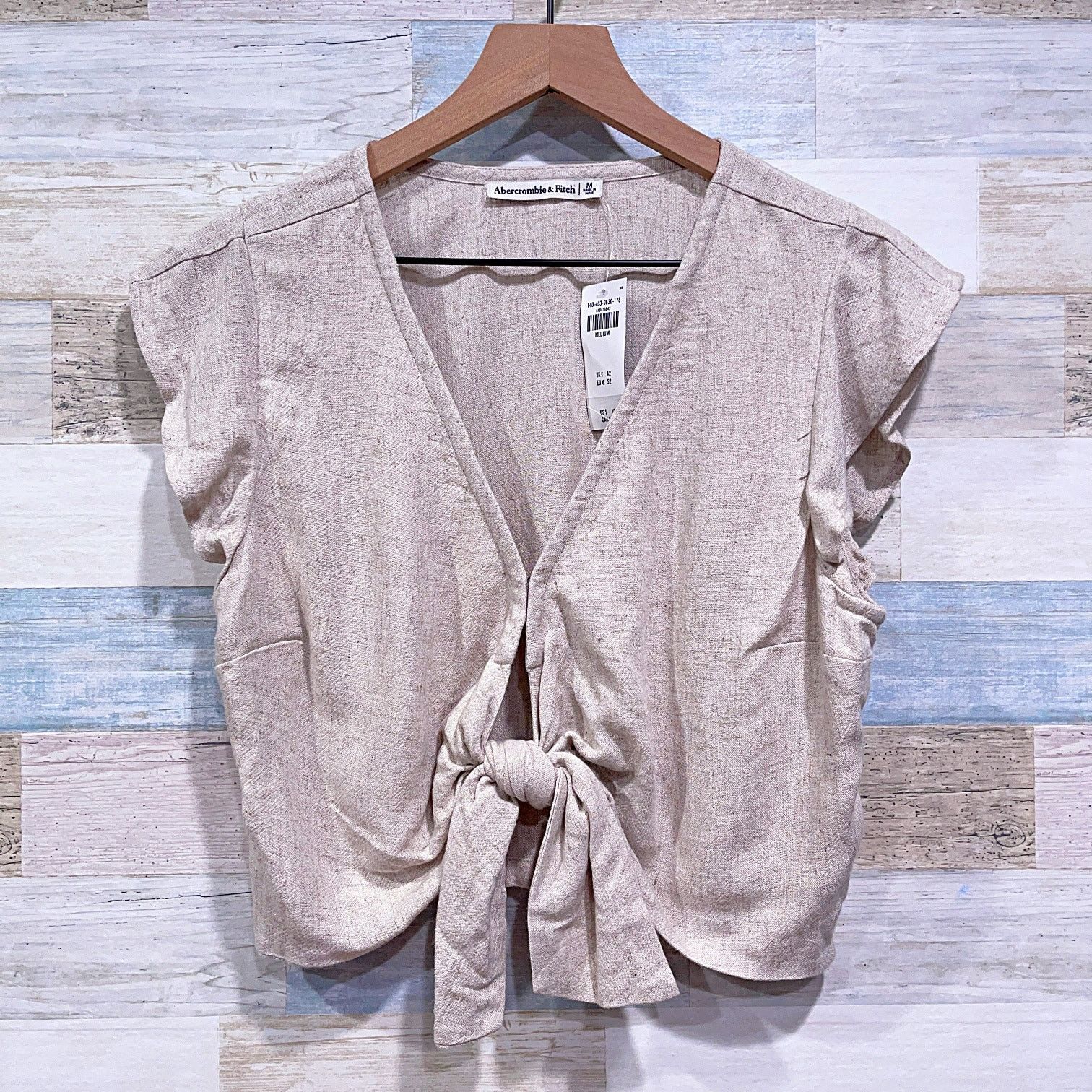 Abercrombie & Fitch Abercrombie Fitch Linen Blend Tie Front Crop Top Oat Beige M Size M / US 6-8 / IT 42-44 - 1 Thumbnail