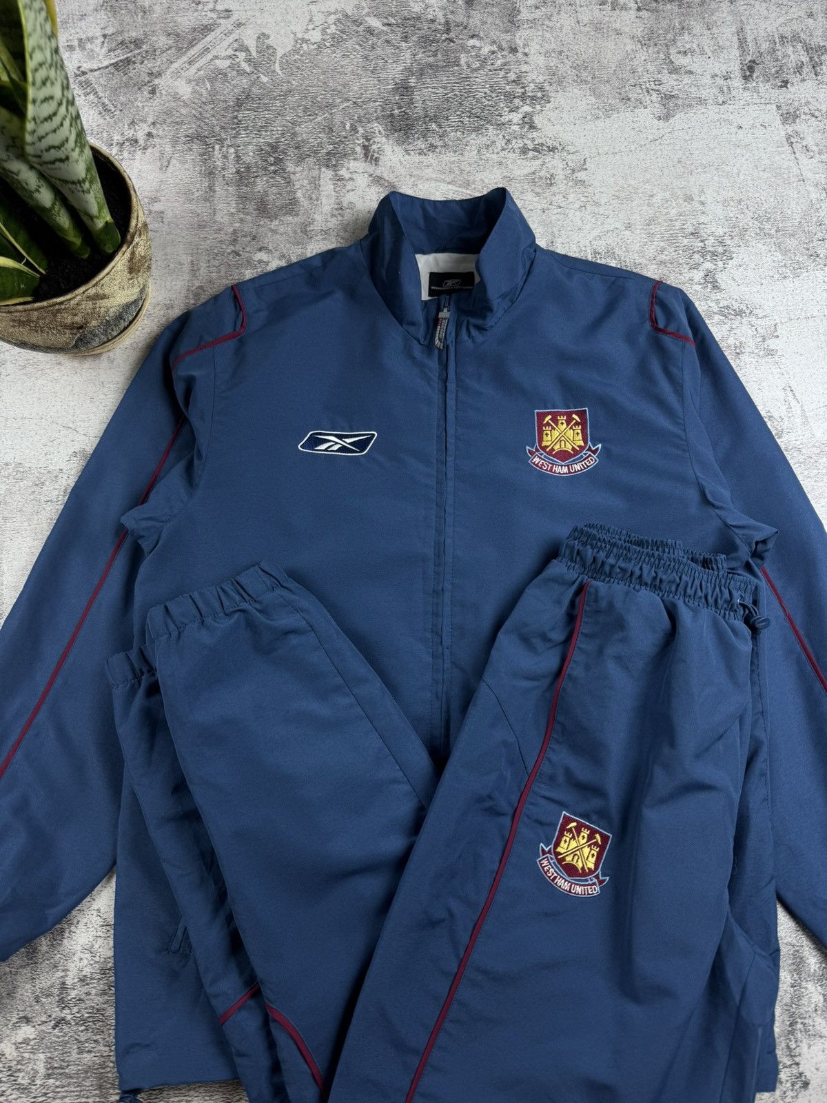 Reebok West Ham 2005 2007 Football Soccer Light Track Suit Pants Jacket Windbreaker Size US S / EU 44-46 / 1 - 6 Thumbnail