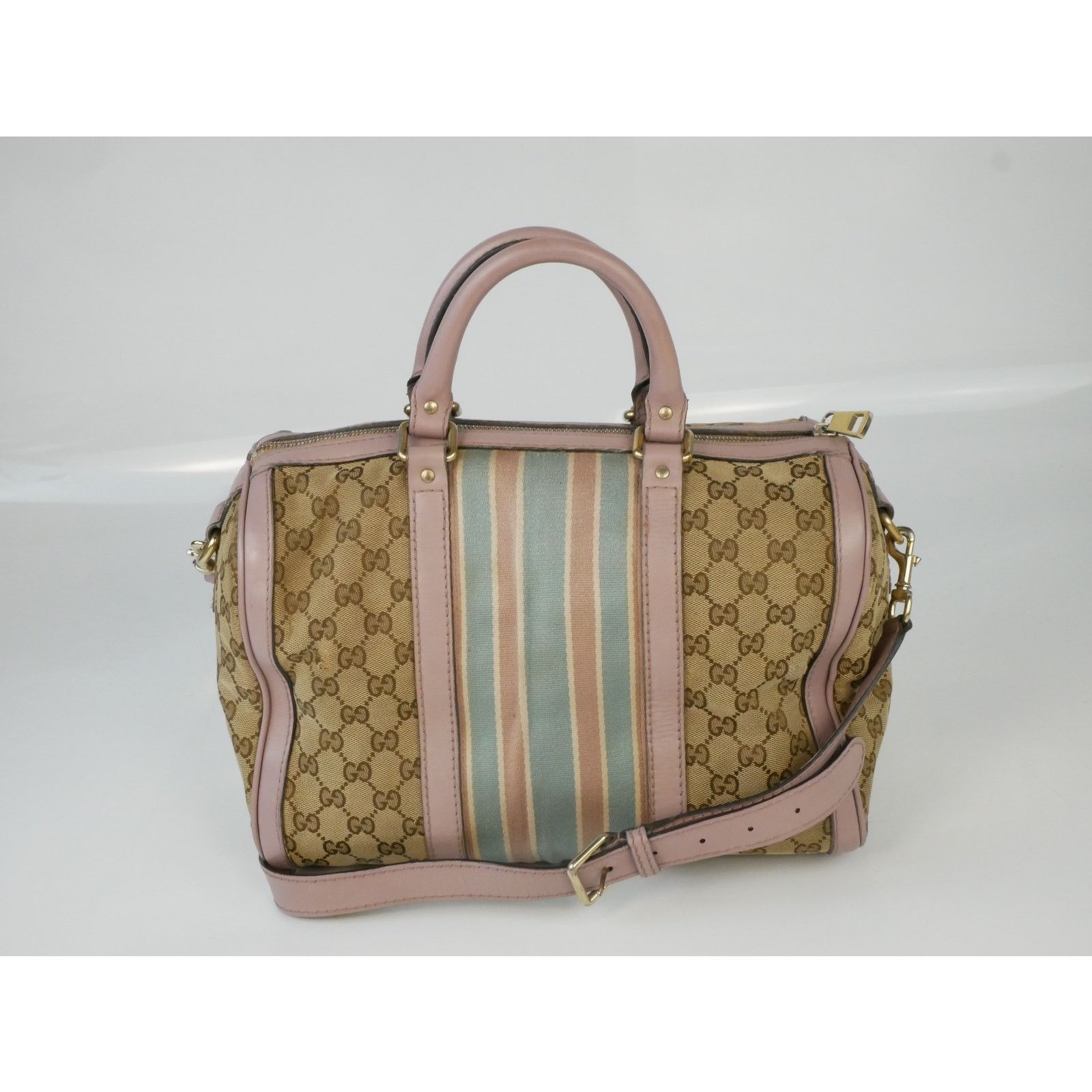 Gucci Gucci Monogram Pink Blue Web Boston Bag Size ONE SIZE - 2 Thumbnail