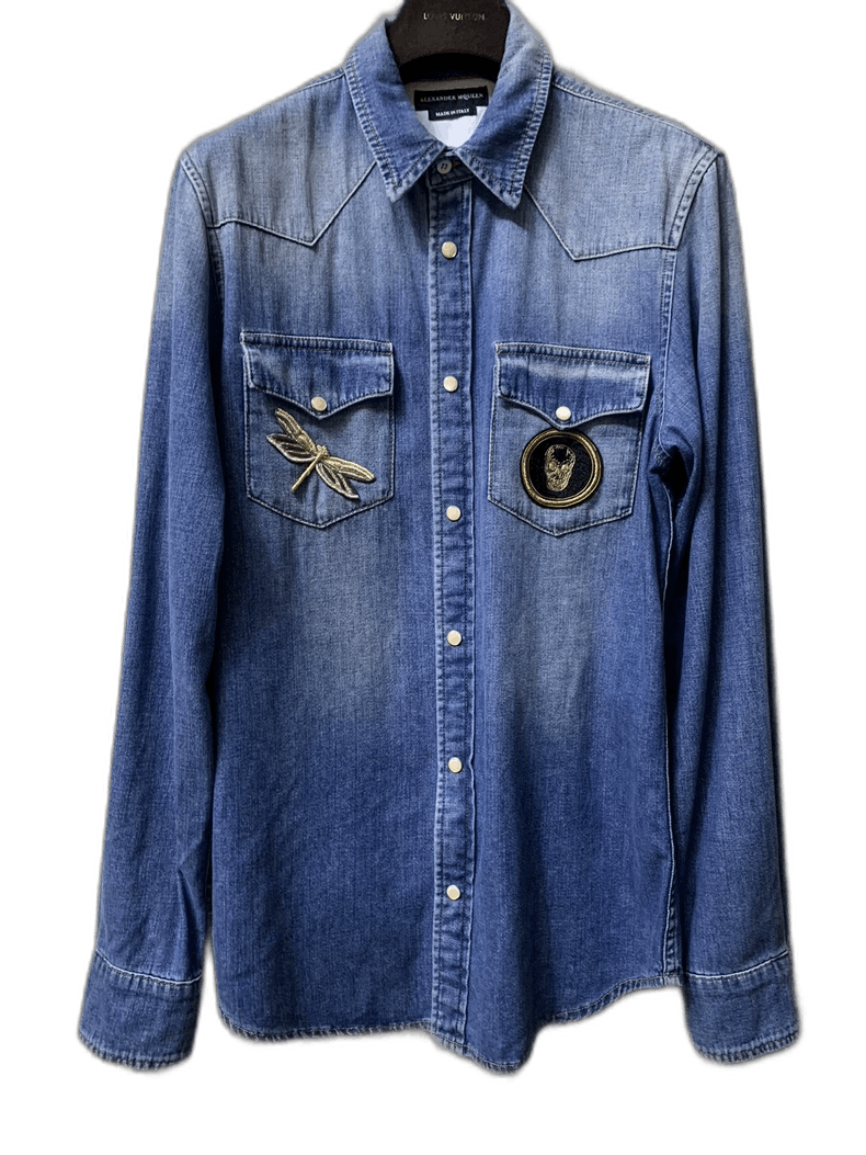 Alexander McQueen Alexander McQueen Men's Denim Embroidered Shirt Size US S / EU 44-46 / 1 - 1 Thumbnail
