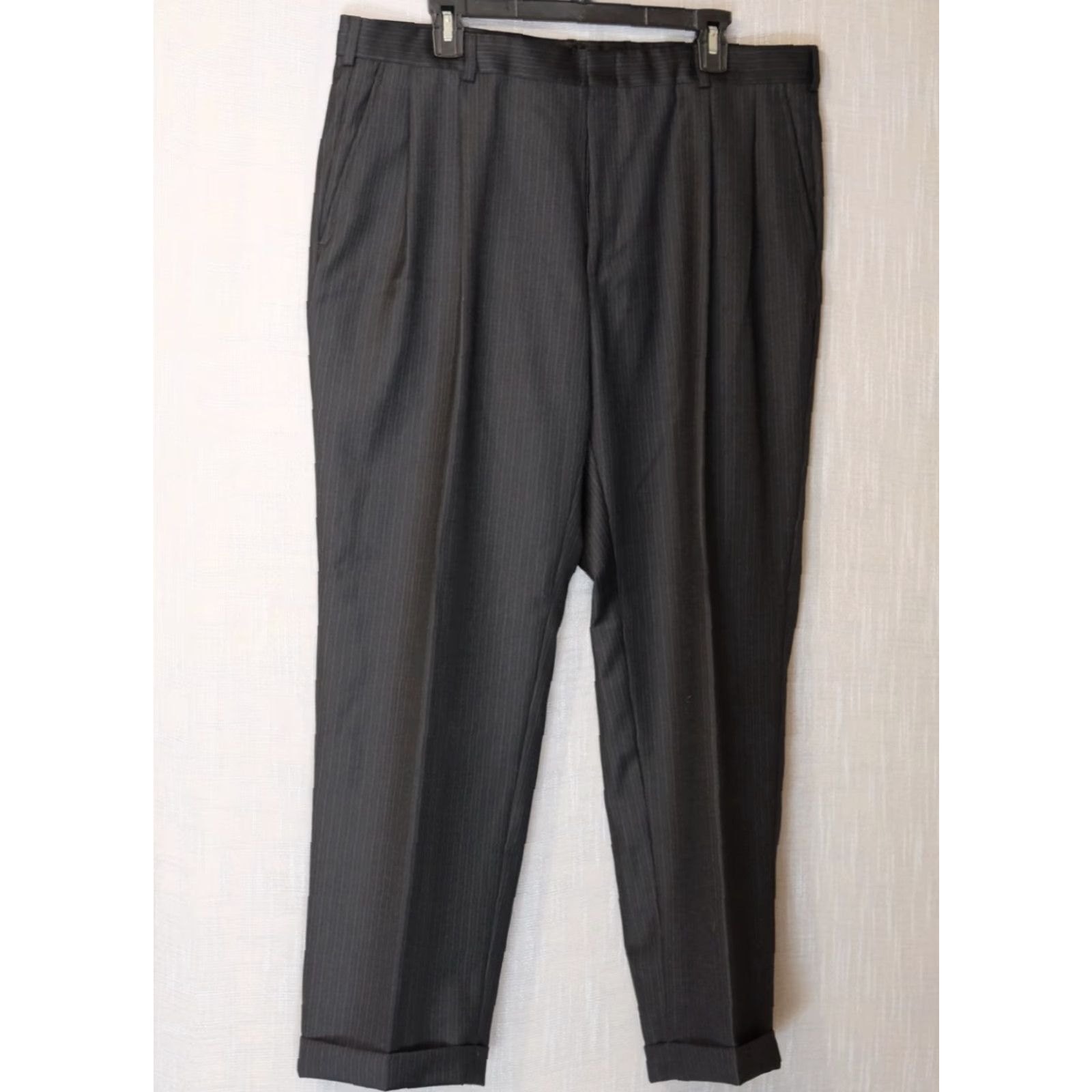Dockers DOCKERS Dress Pants Black Stripe Cuffed Mens 38 x 29 Wool Blend Size US 38 / EU 54 - 2 Thumbnail