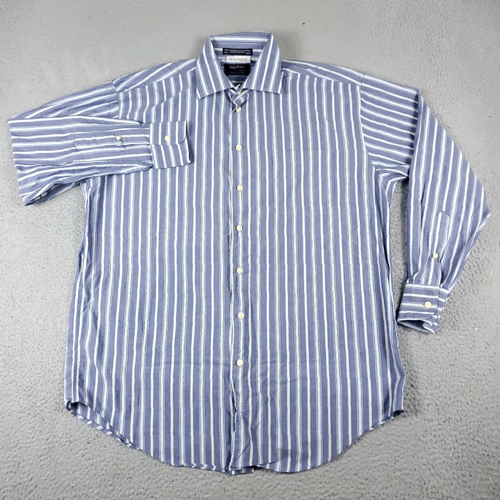 Nautica Nautica Dress Shirt Mens Size 16.5 Blue Striped Long Sleeve Button Up Classic Preppy Size 42R - 2 Thumbnail
