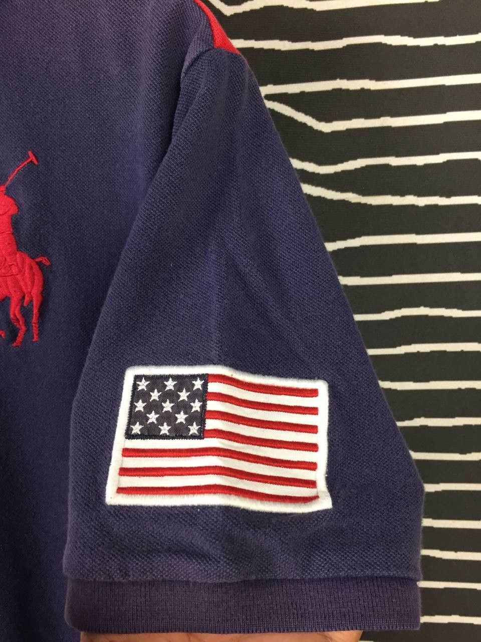 Polo Ralph Lauren Vtg Polo Ralph Lauren Big Pony USA Flag Polo Tee Size US M / EU 48-50 / 2 - 8 Thumbnail
