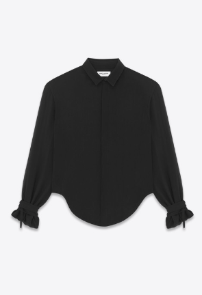 Saint Laurent Paris o1bcso1str0625 Shirt In Silk Georgette in Black Size US S / EU 44-46 / 1 - 1 Thumbnail