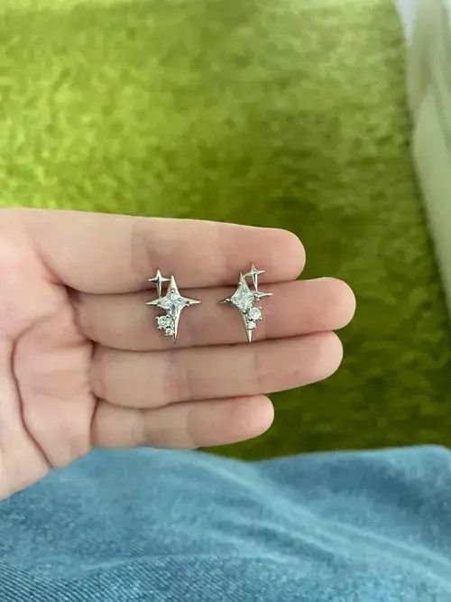 Japanese Brand Crystal Star Stone Earrings Gothic Punk Chrome Jewelry Spike Size ONE SIZE - 4 Thumbnail