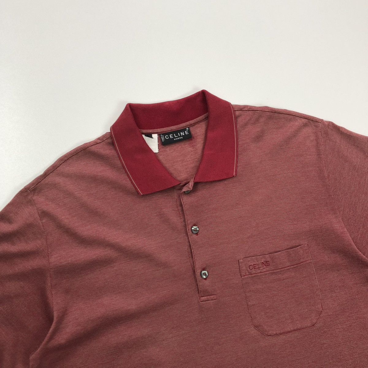 Vintage Celine Homme 90’s Vintage Pure Cotton Pocket Polo Shirt Red Size US L / EU 52-54 / 3 - 2 Thumbnail