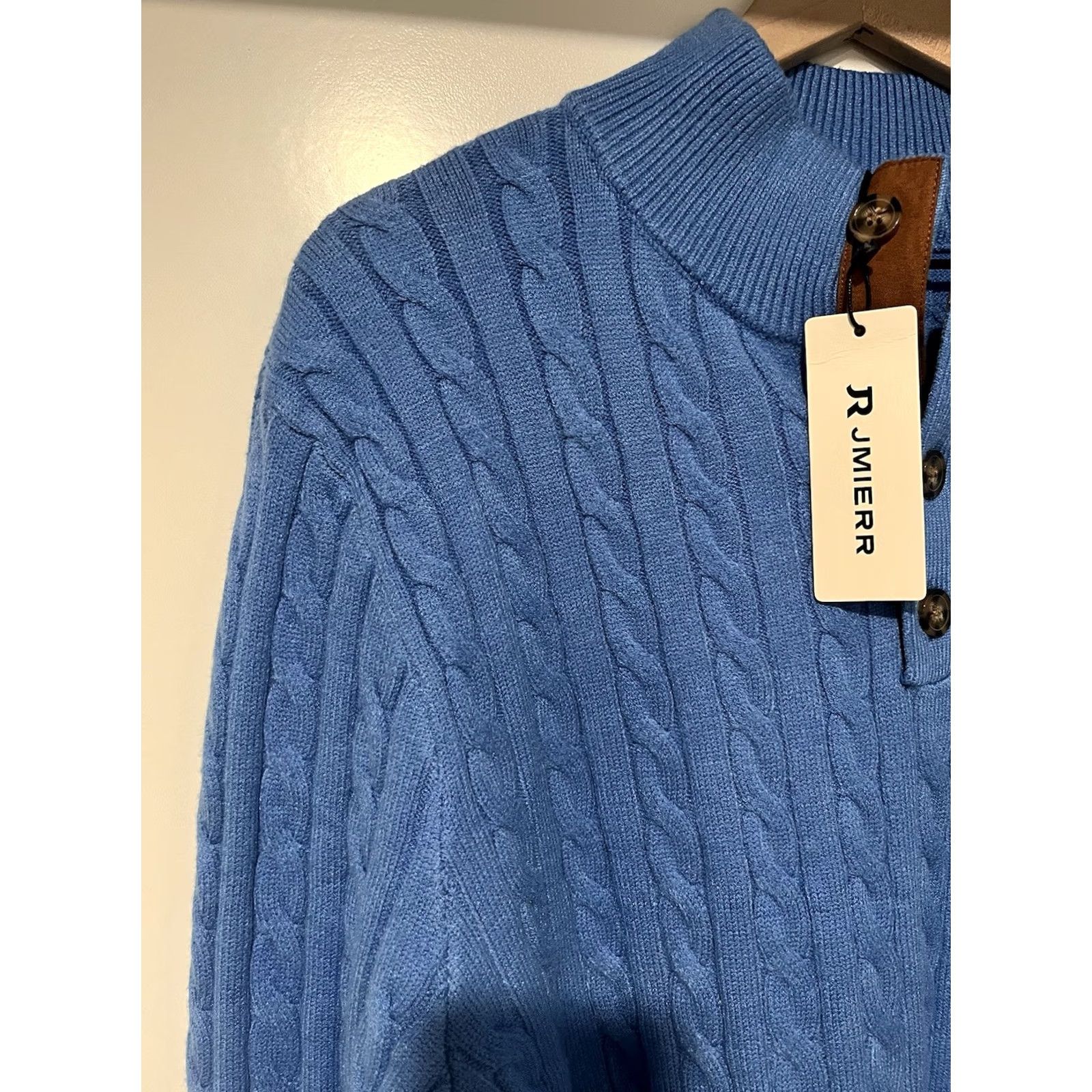 Vintage NWT Unbranded Men’s Cable Knit Pullover Sweater Stand Collar Button Large L Sweater Winter Casual Travel Size US L / EU 52-54 / 3 - 2 Thumbnail