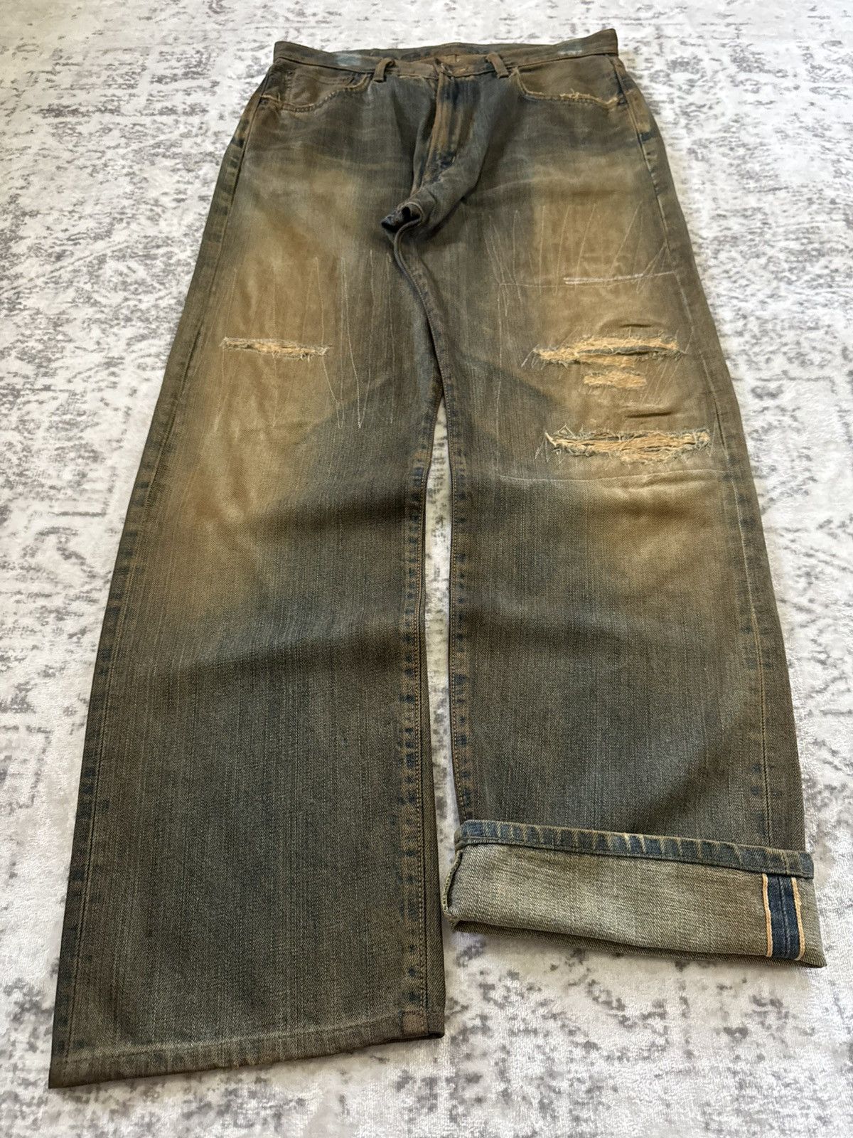 Vintage Edwin 505 Mud Wash Distressed Repaired Loose Jeans