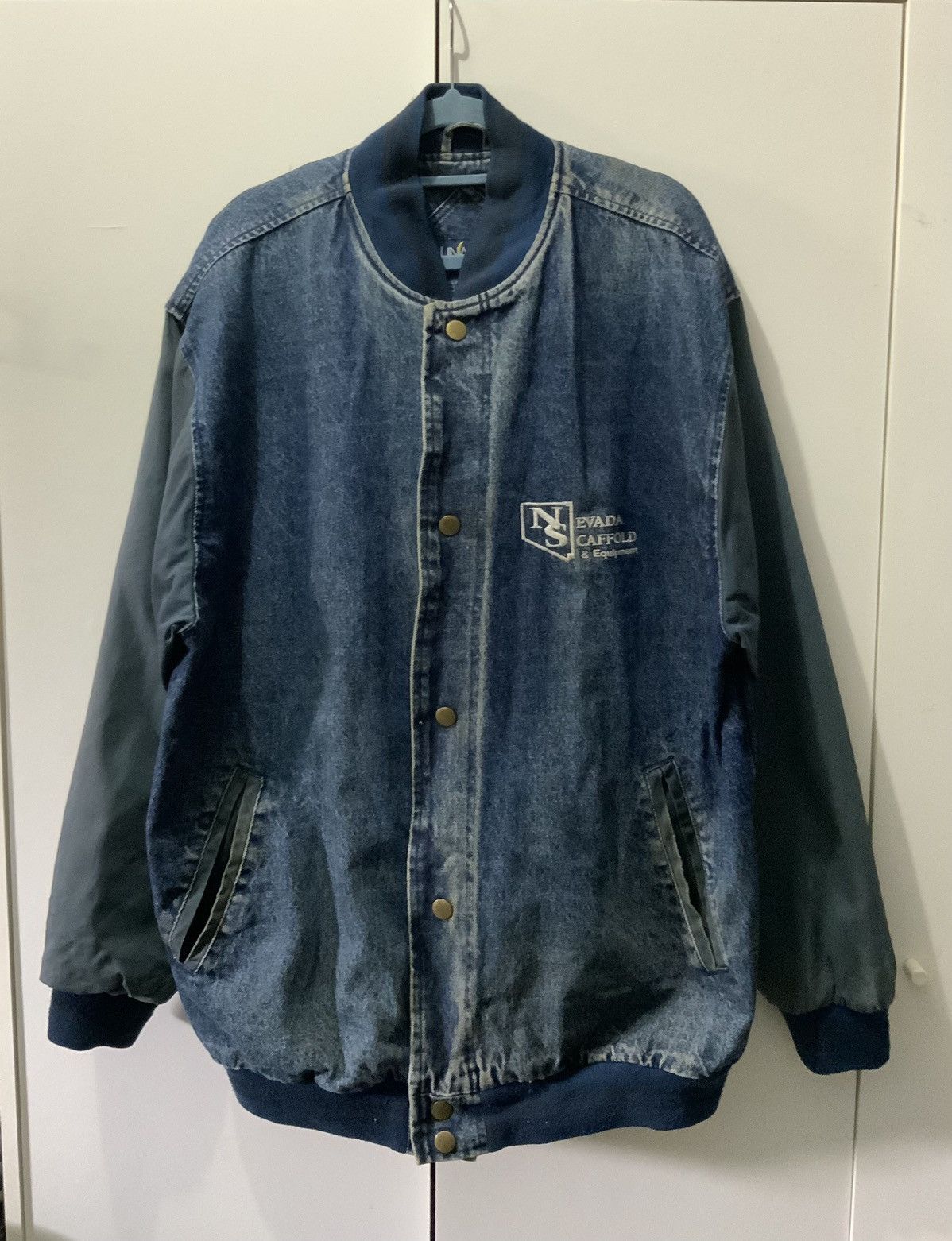 Japanese Brand Nevada Scaffold Denim Asid Light Wash Varsity Jacket Size ONE SIZE - 1 Thumbnail