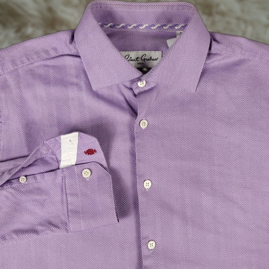 Robert Graham Dress Shirt Mens Size 15.5 Purple Check Long Sleeve Button Up