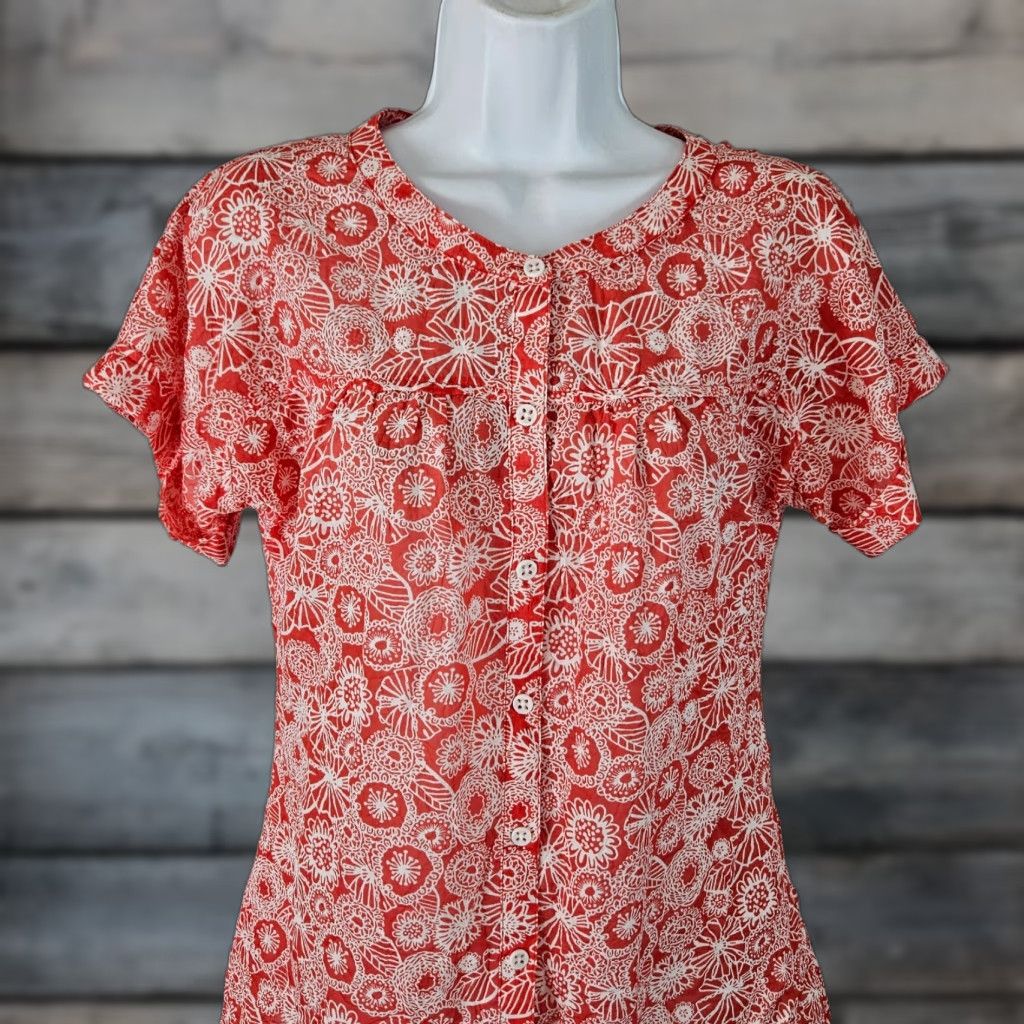 ExOfficio ExOfficio Womens Button Front Top XS Red Floral Cotton Blend Shirt Womens XS Red Floral Cotton Blend Size XS / US 0-2 / IT 36-38 - 1 Thumbnail