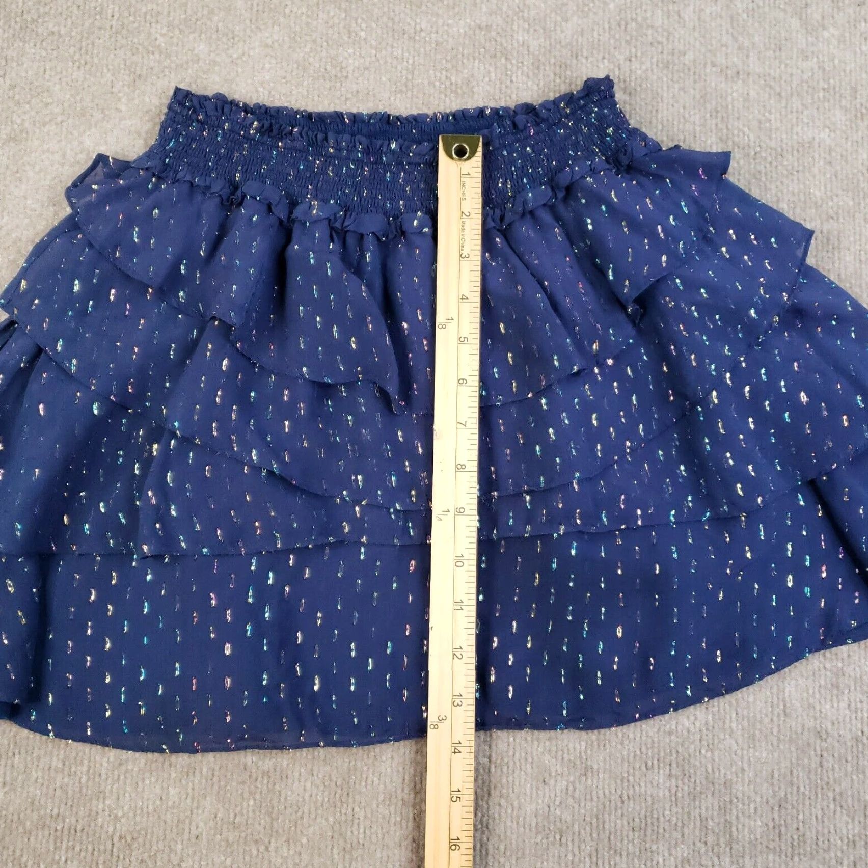 Ramy Brook Ramy Brook Skirt Women S Blue Layered Mini Short Lined Smocked Elastic Waist Glitter Size 28" / US 6 / IT 42 - 4 Thumbnail