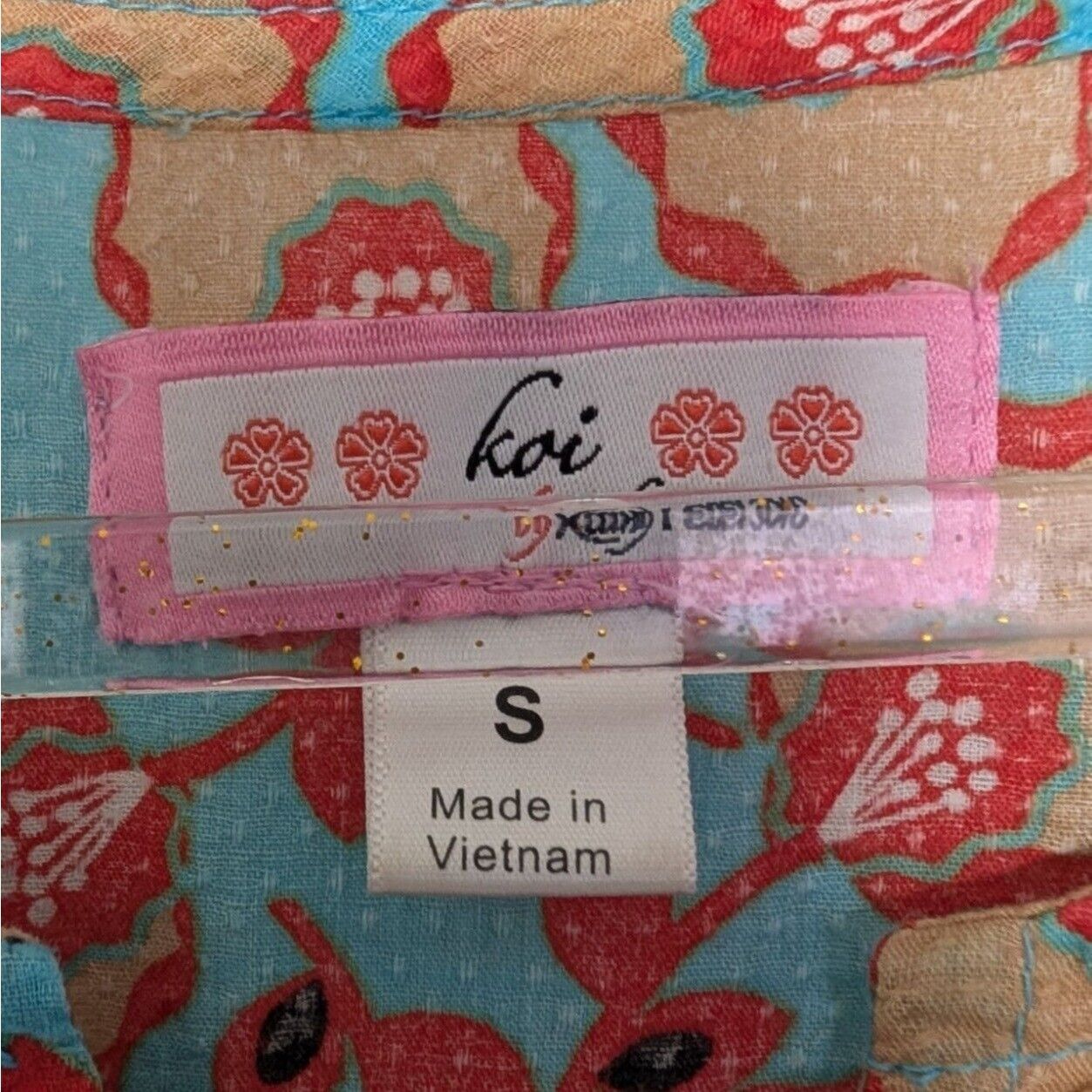 Designer Koi Floral Scrub Top Womens Size Small Blue Cotton Size S / US 4 / IT 40 - 6 Thumbnail