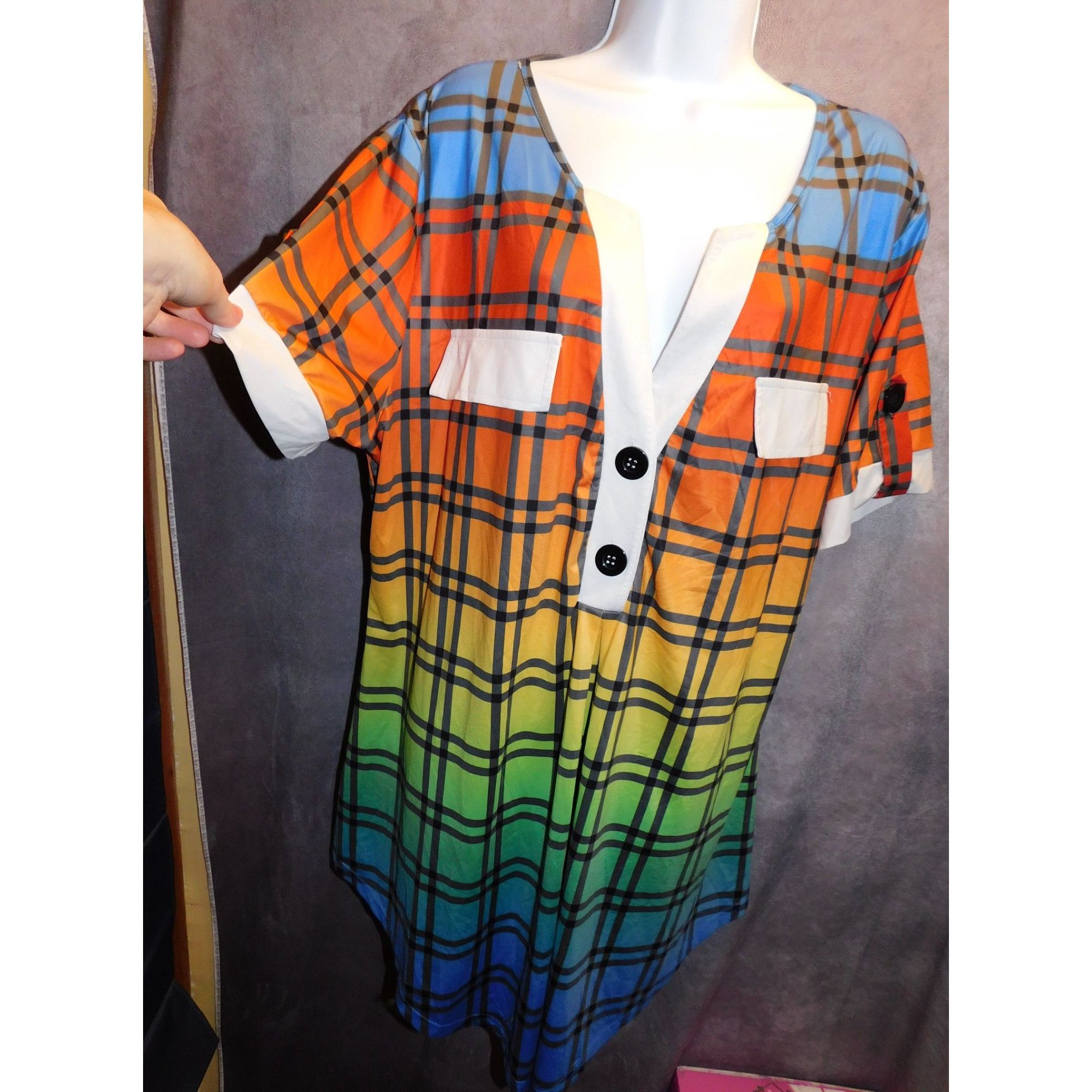 Other Casual Rainbow Gradient Plaid Lounge Shirt Size 3XL / US 20-22 - 5 Thumbnail