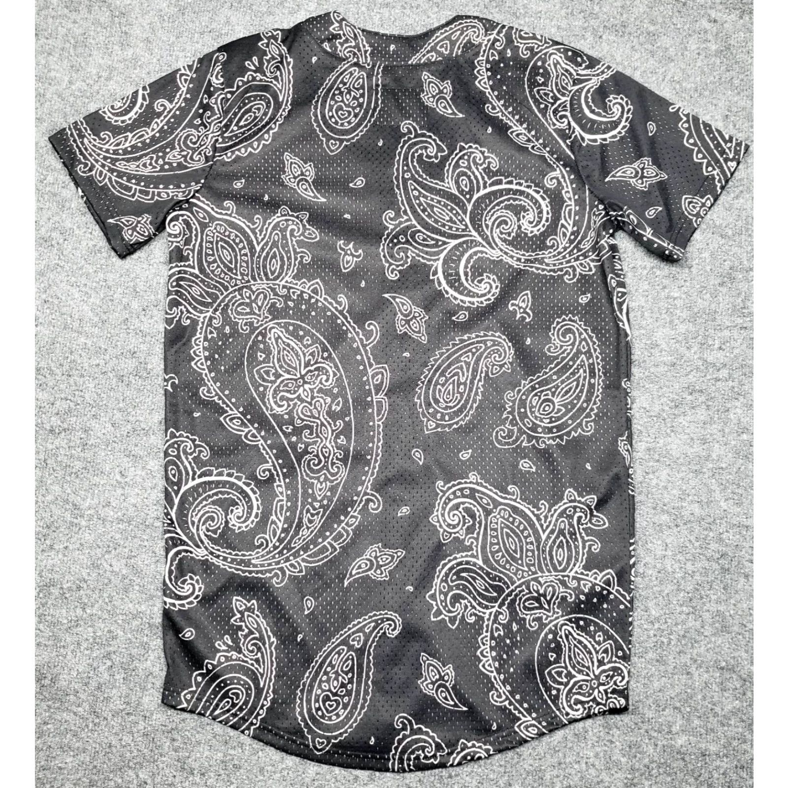 Vintage Rue21 Jersey Shirt Mens S Black Paisley Short Sleeve Button Up Collarless New Size US S / EU 44-46 / 1 - 6 Thumbnail