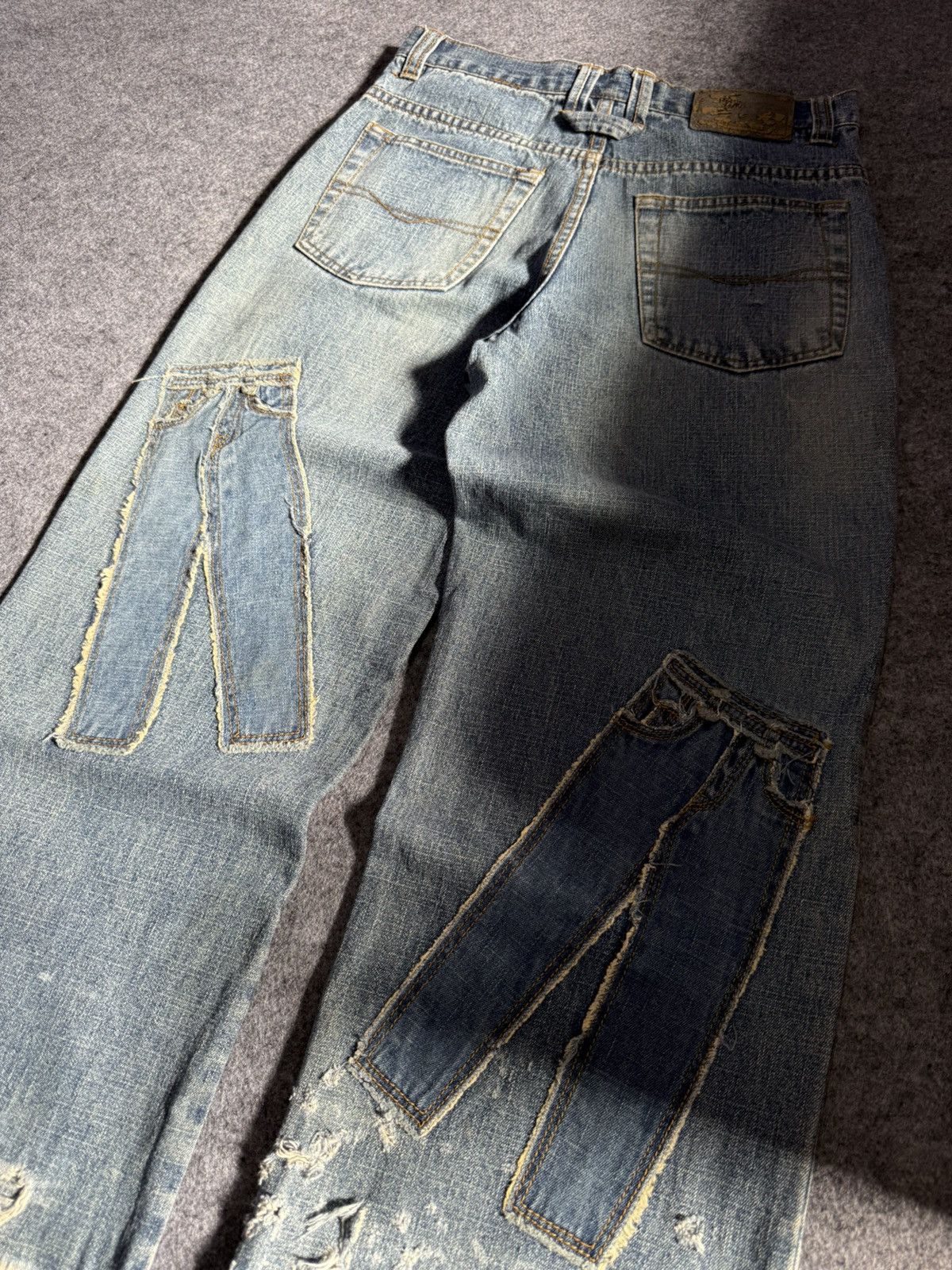 Beauty Beast × Japanese Brand Ignition Trompe L’oeil Pants On Pants Patched Denim Jeans Size US 27 - 14 Thumbnail