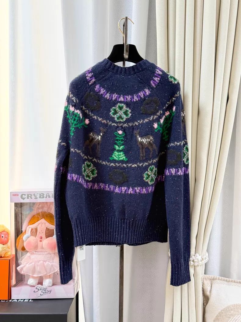 Chanel Chanel Dark blue pink-edged reindeer clover pattern knitte Size XS / US 0-2 / IT 36-38 - 2 Thumbnail