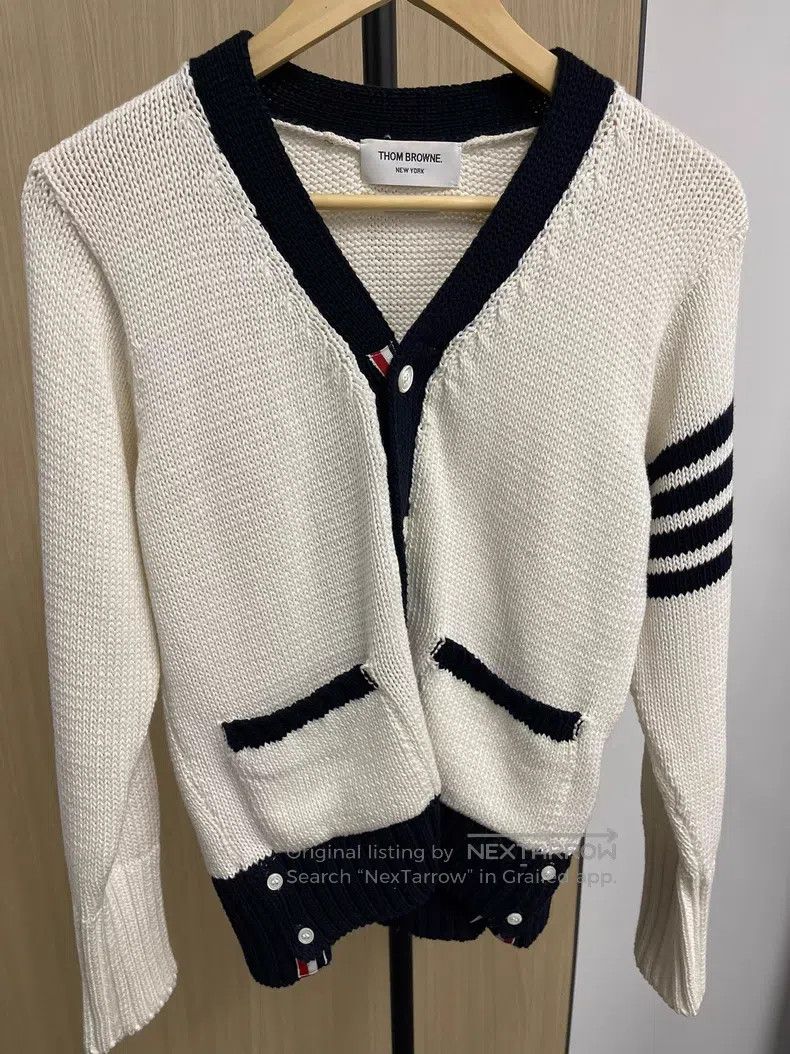 Thom Browne Thom Browne Knit Cardigan in Beige, Black, and White Size US XS / EU 42 / 0 - 1 Thumbnail