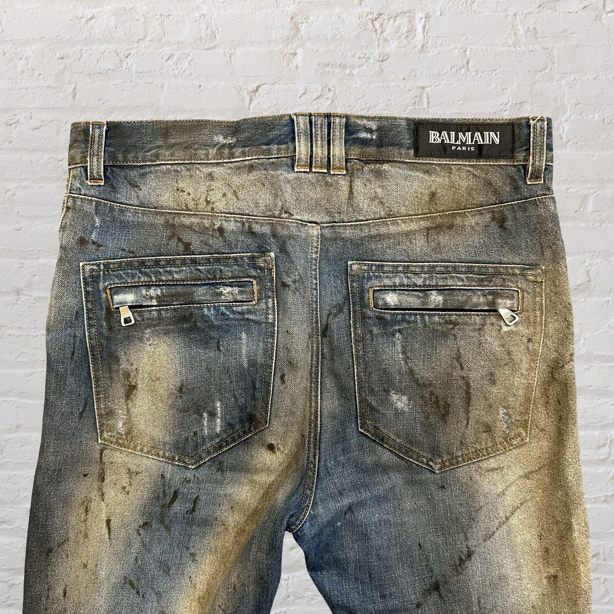 Balmain Oil Spill Biker Jeans by Christophe Decarnin
