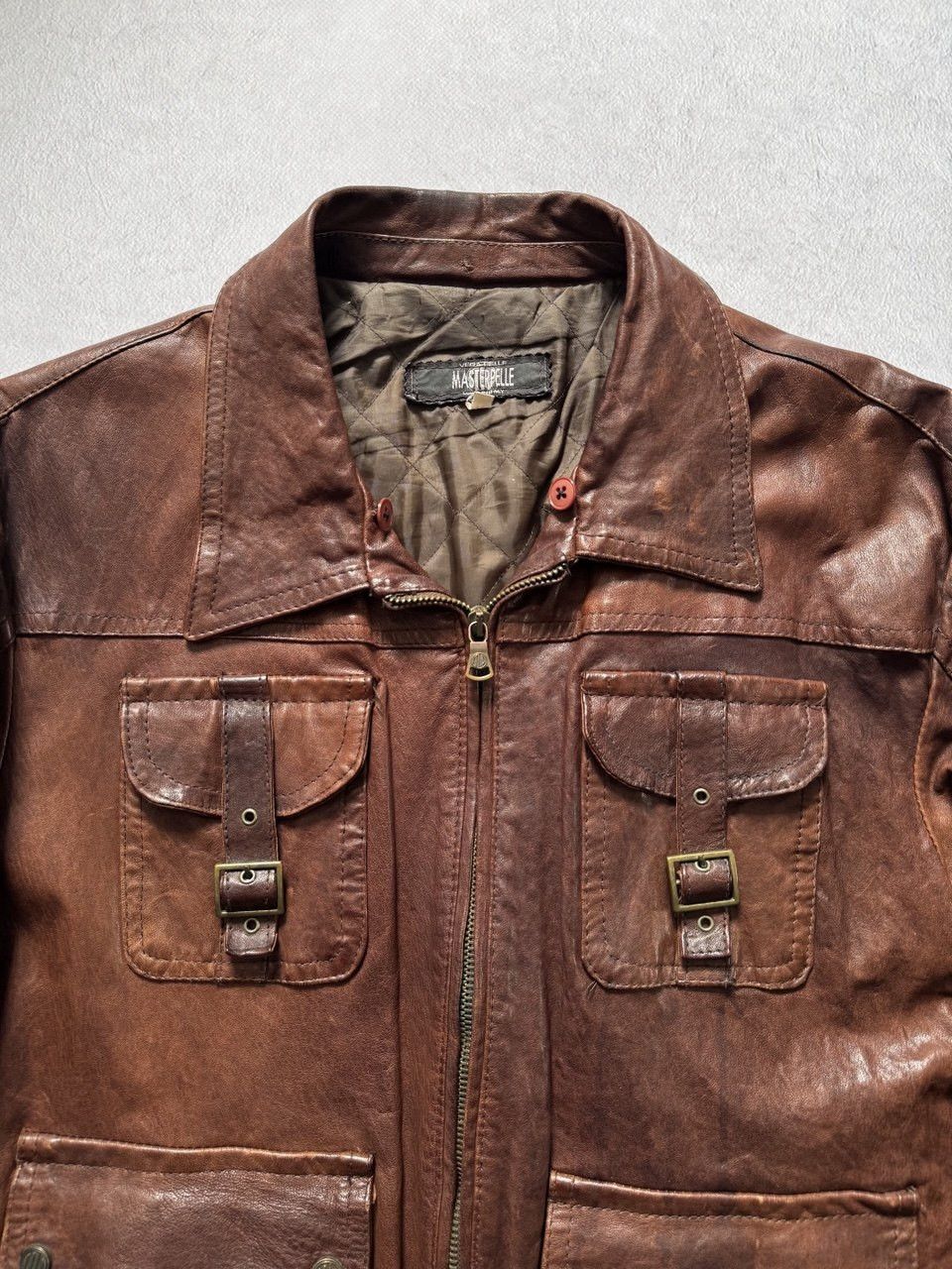Leather Vintage Master Pelle Brown Leather Bomber Jacket Distressed Size US L / EU 52-54 / 3 - 4 Thumbnail