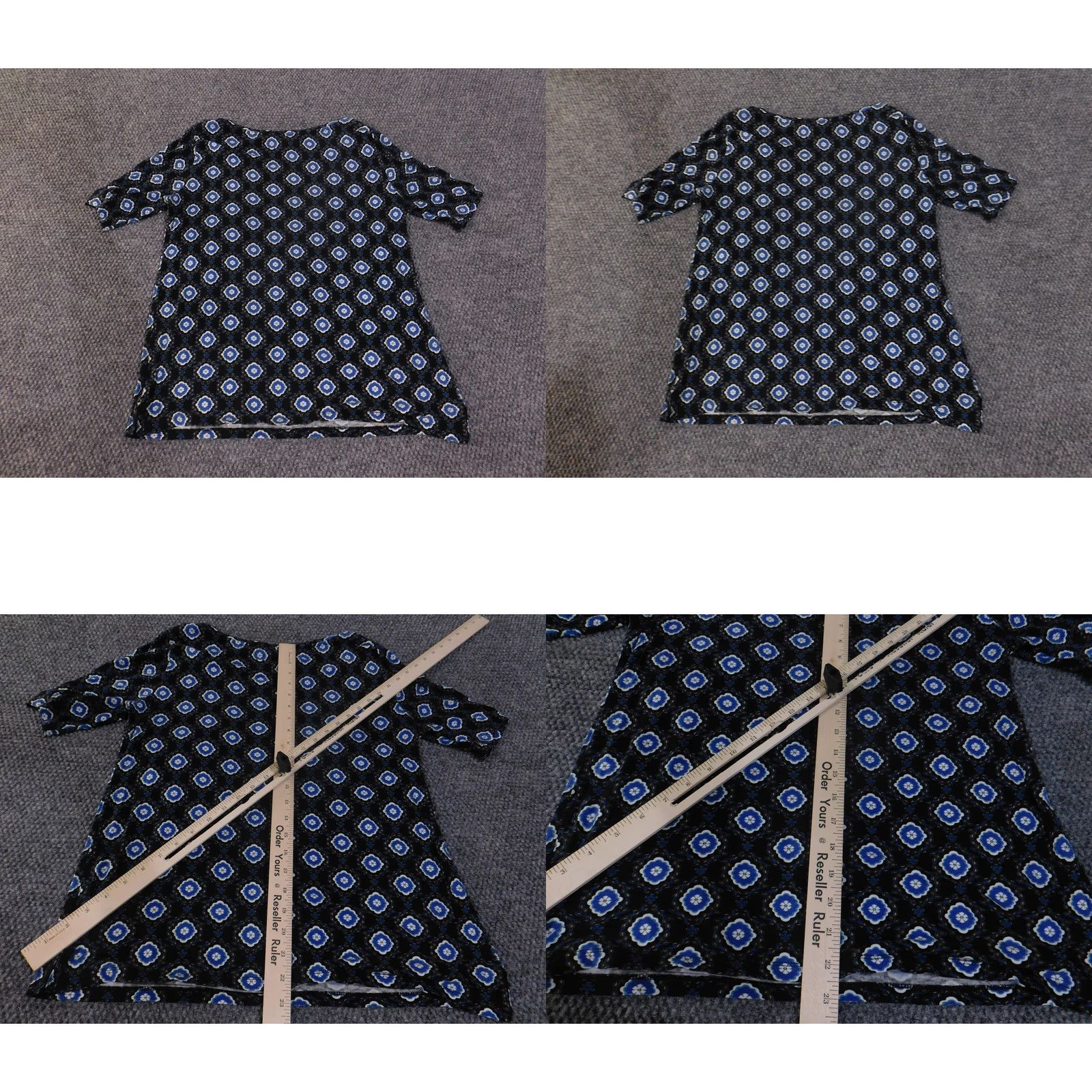 Loft LOFT Dress Womens Medium Black Blue White Geometric Print Short Sleeve Rayon Dress Size 32" / US 10 / IT 46 - 8 Thumbnail