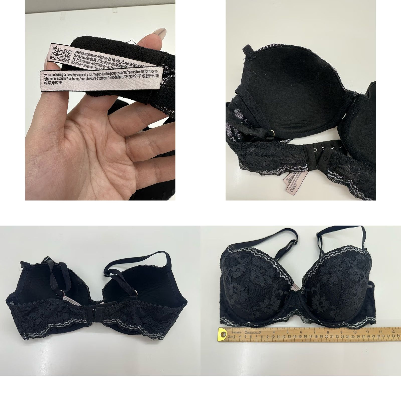 Victoria's Secret Victoria's Secret Womens Bra 32DD Dream Angels Lined Demi Black Lace Floral T-Shirt Bra Womens DD 32 Black Lace Floral Size ONE SIZE - 8 Thumbnail