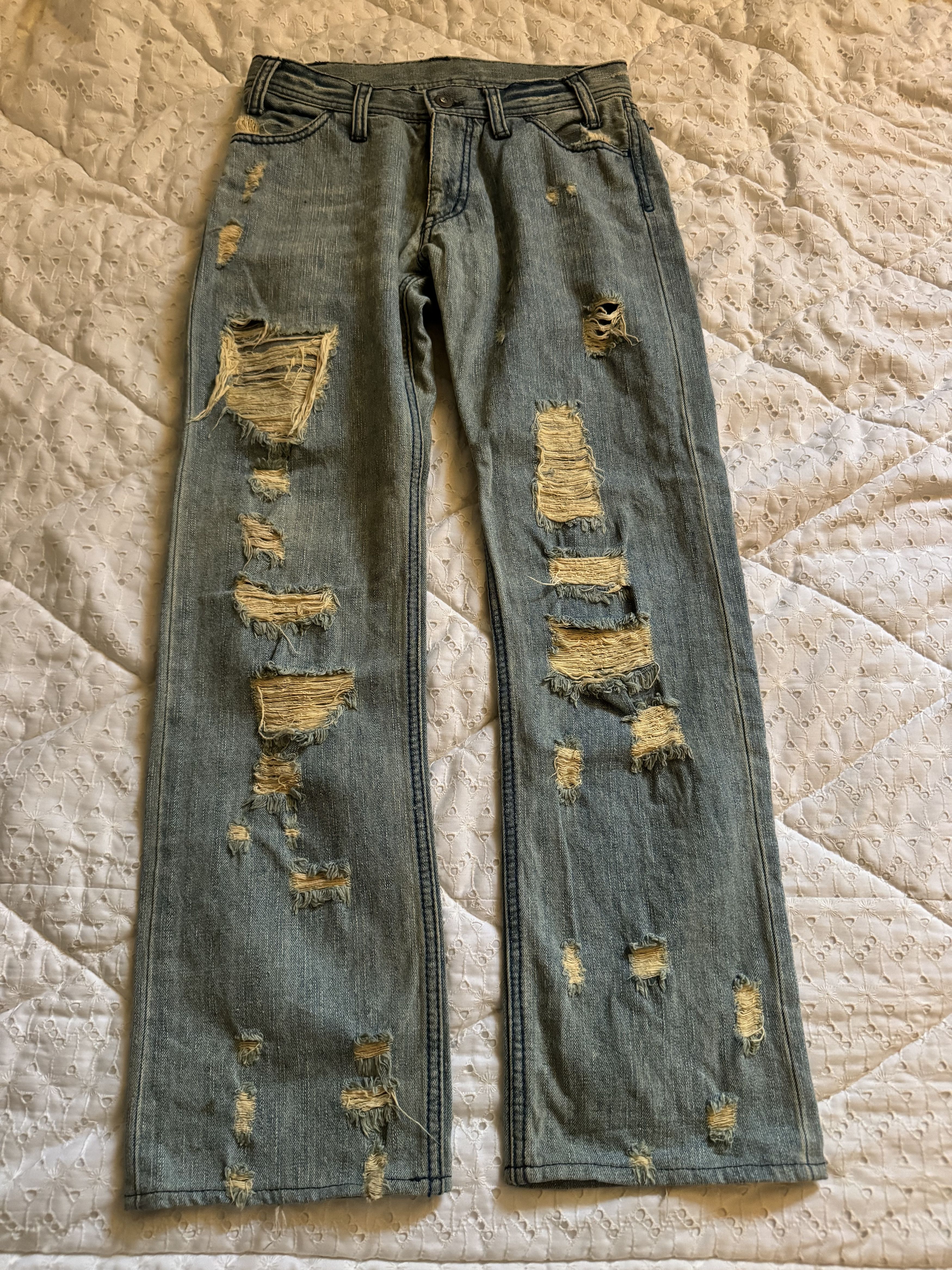 20471120 ABX Distressed Sashiko Thread I6W9 Style Rusty Denim (AD15) Size US 28 / EU 44 - 2 Thumbnail
