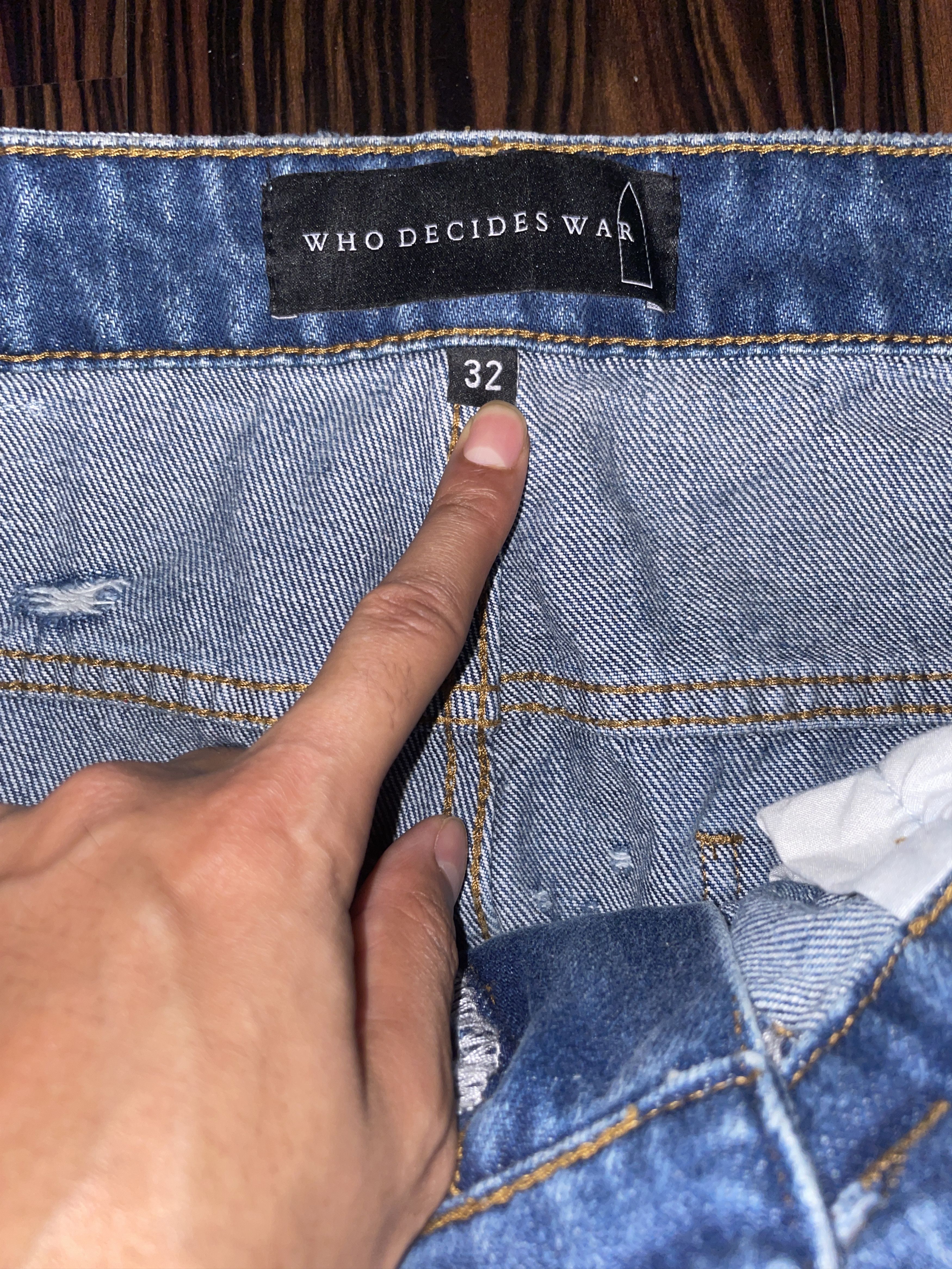 Who Decides War WDW Rhinestone Washed Denim ‘Sky’ Size US 30 / EU 46 - 2 Thumbnail