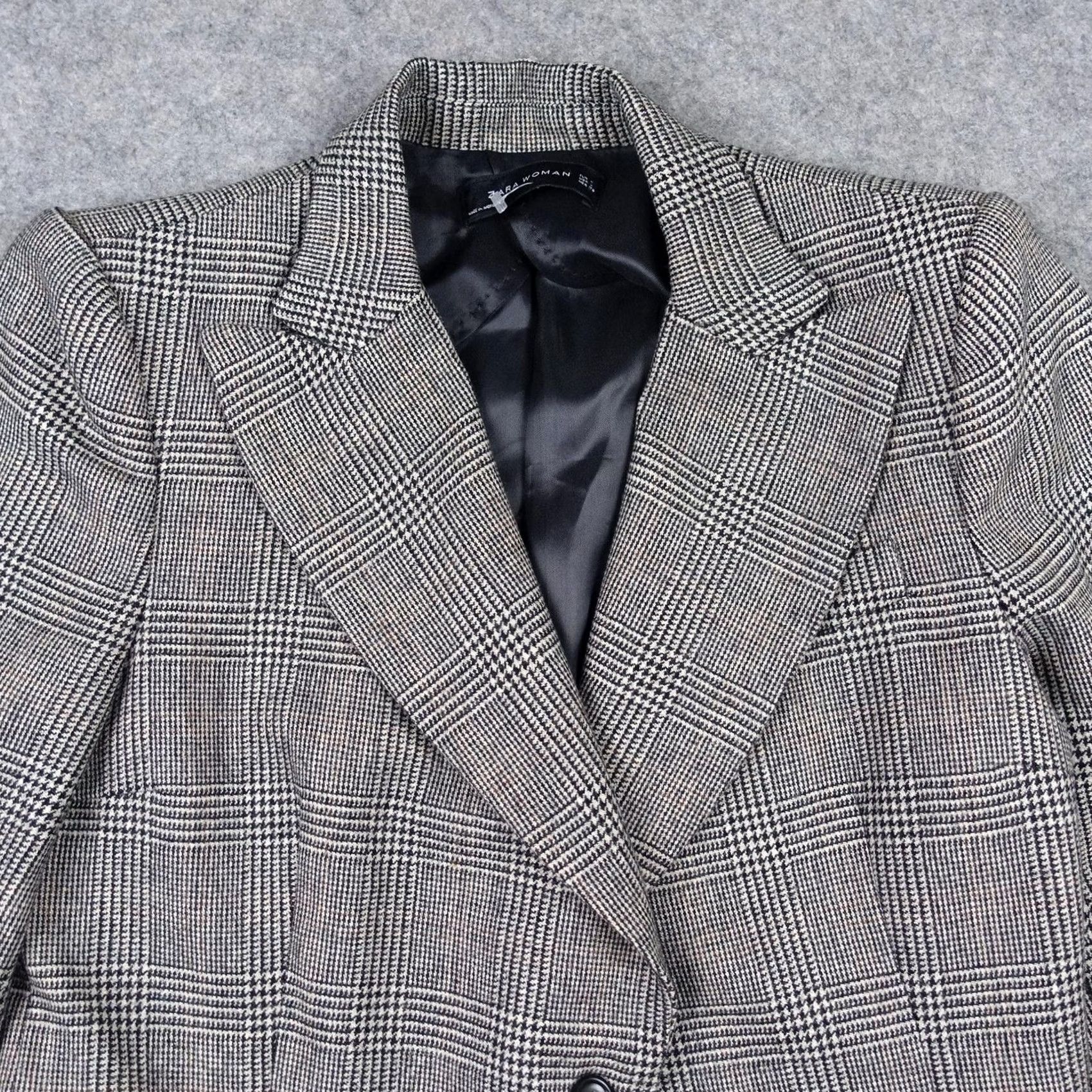 Zara Zara Woman Blazer Jacket Gray Plaid Notch Lapel Womens Small S Workwear Business Plus Tailored Suits Style Size S / US 4 / IT 40 - 2 Thumbnail