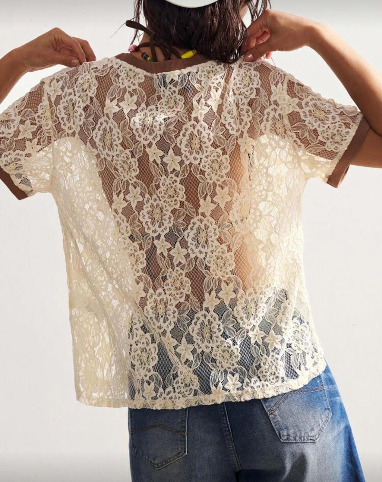 Other Cream Velvet Lace 23 Mesh Top Jersey Size ONE SIZE - 5 Thumbnail
