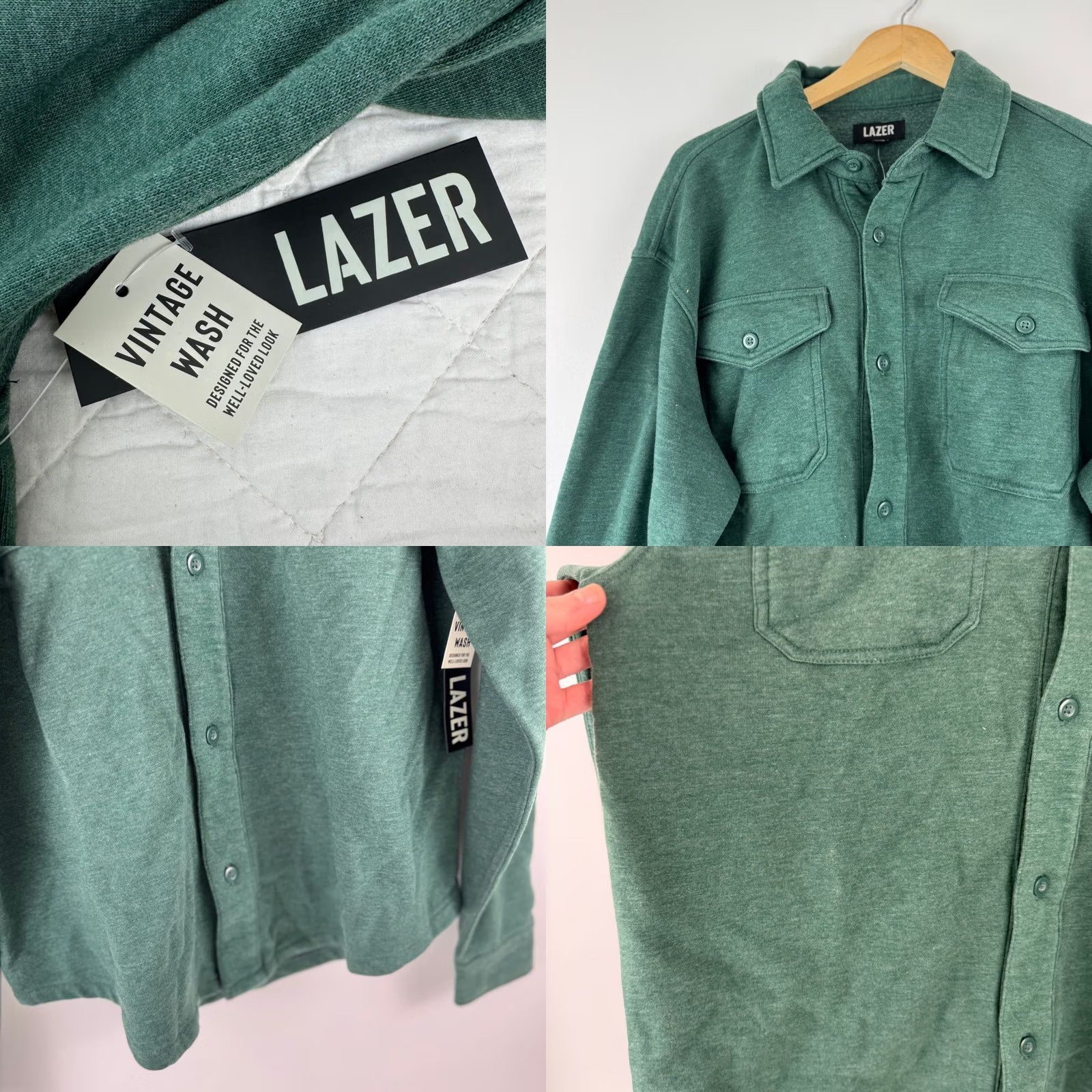 Vintage LAZER Mens Relaxed Fit Fleece Shirt Jacket Deep Emerald Green Shacket L ML71219 Size US L / EU 52-54 / 3 - 8 Thumbnail