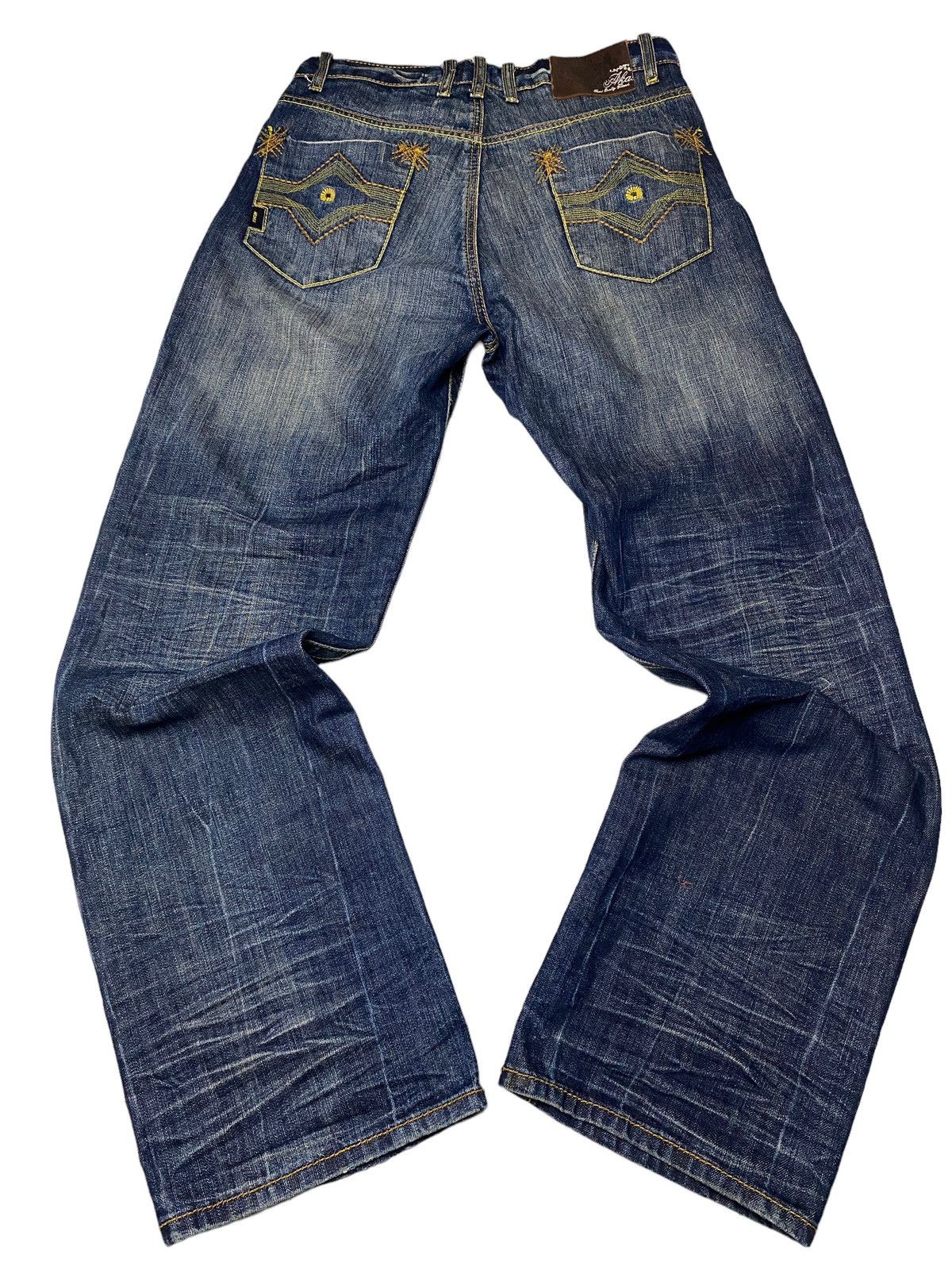If Six Was Nine 2000's Akademiks Flared Tribal Seawash Jeans Size US 34 / EU 50 - 1 Thumbnail