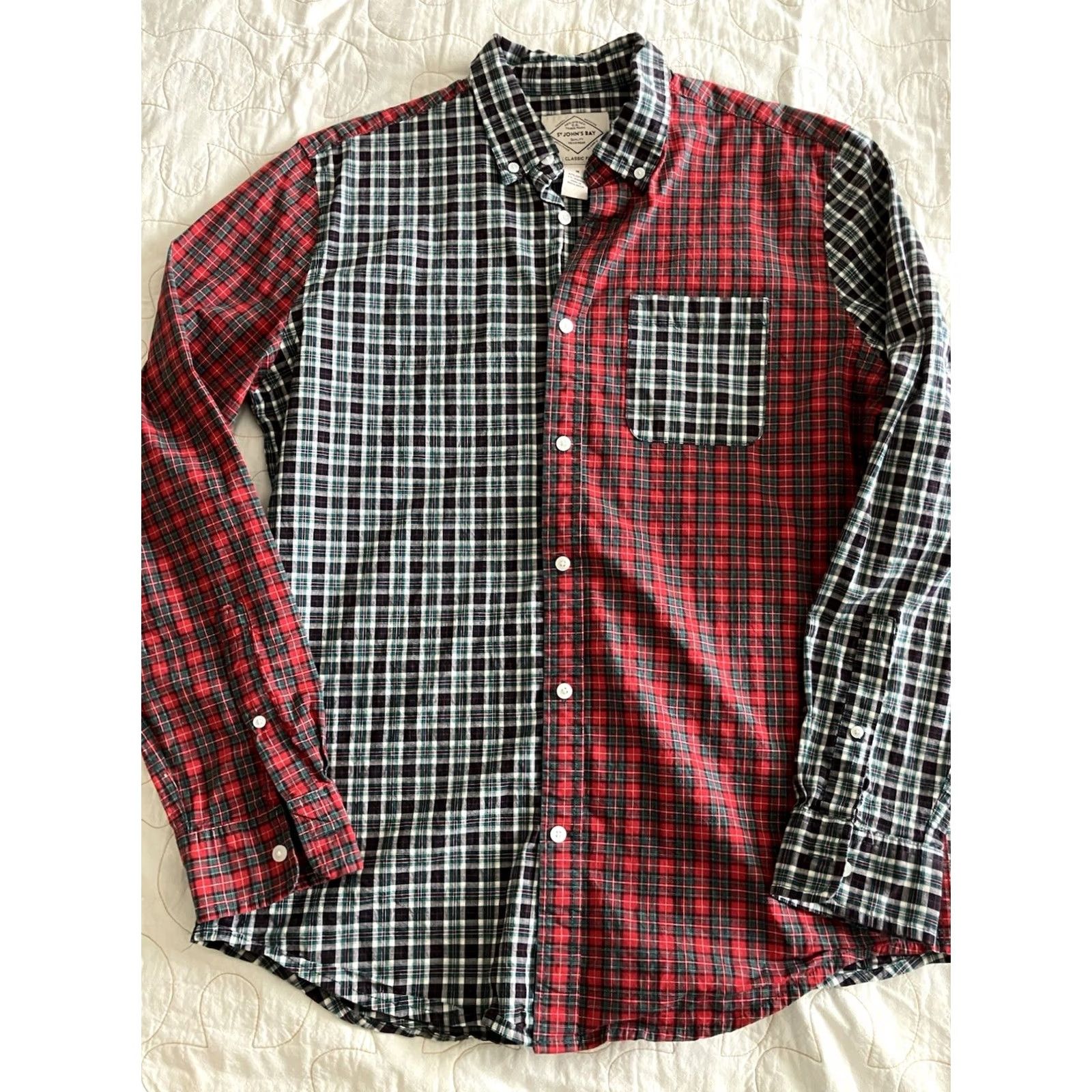 Vintage St. Johns Bay Mens Medium Red Black Tartan Mashup Long Sleeve Button Down Christmas Size US M / EU 48-50 / 2 - 2 Thumbnail