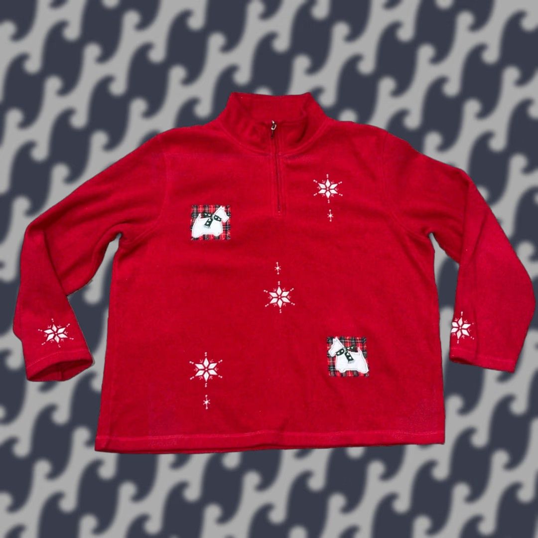 Vintage VINTAGE Northcrest Christmas Women's XL Fleece Pullover 1/4 Zip Red Scotch Terrier Patch Snowflakes Holiday Size XL / US 12-14 / IT 48-50 - 1 Thumbnail